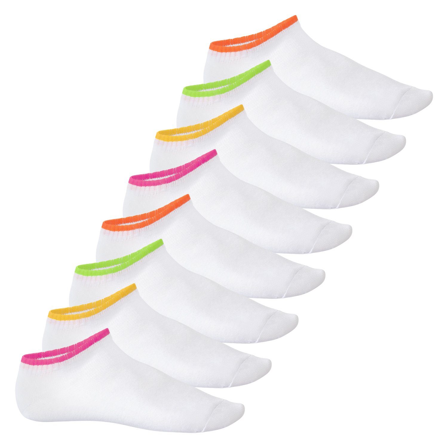 Footstar Füßlinge Damen & Herren Sneaker Socken (8 Paar), Neon Sportsocken Neon Flash - Weiß