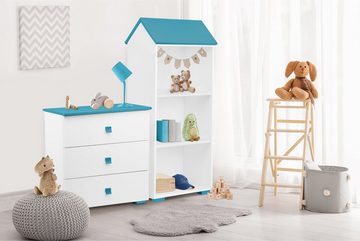 Konsimo Kinderregal PABIS Kinder Bücherregal Hausform, in Pastellfarben, geräumiges Bücherregal für Kinderzimmer
