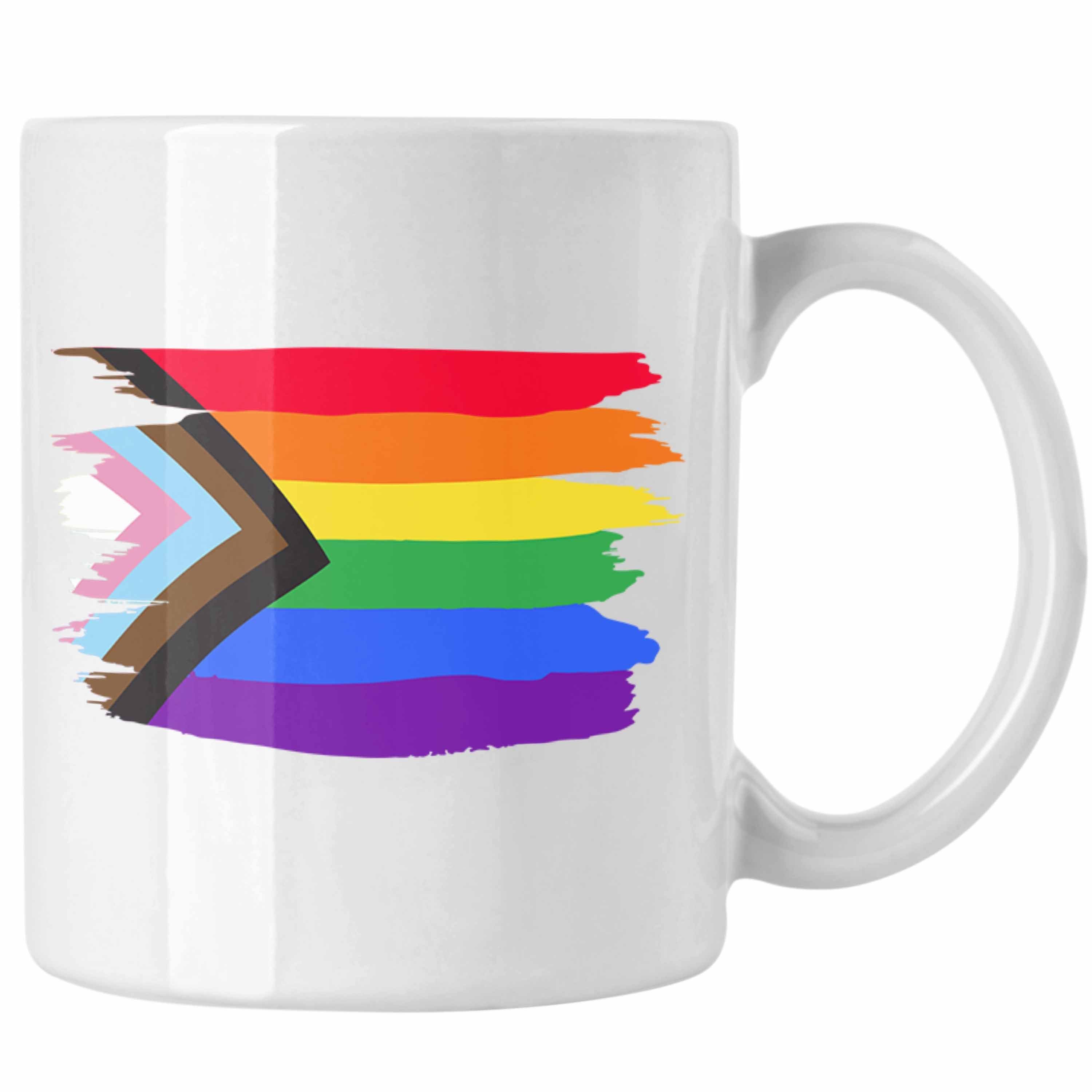 Trendation Tasse Trendation - Regenbogen Tasse Geschenk LGBT Schwule Lesben Transgender Grafik Pride Flagge Weiss