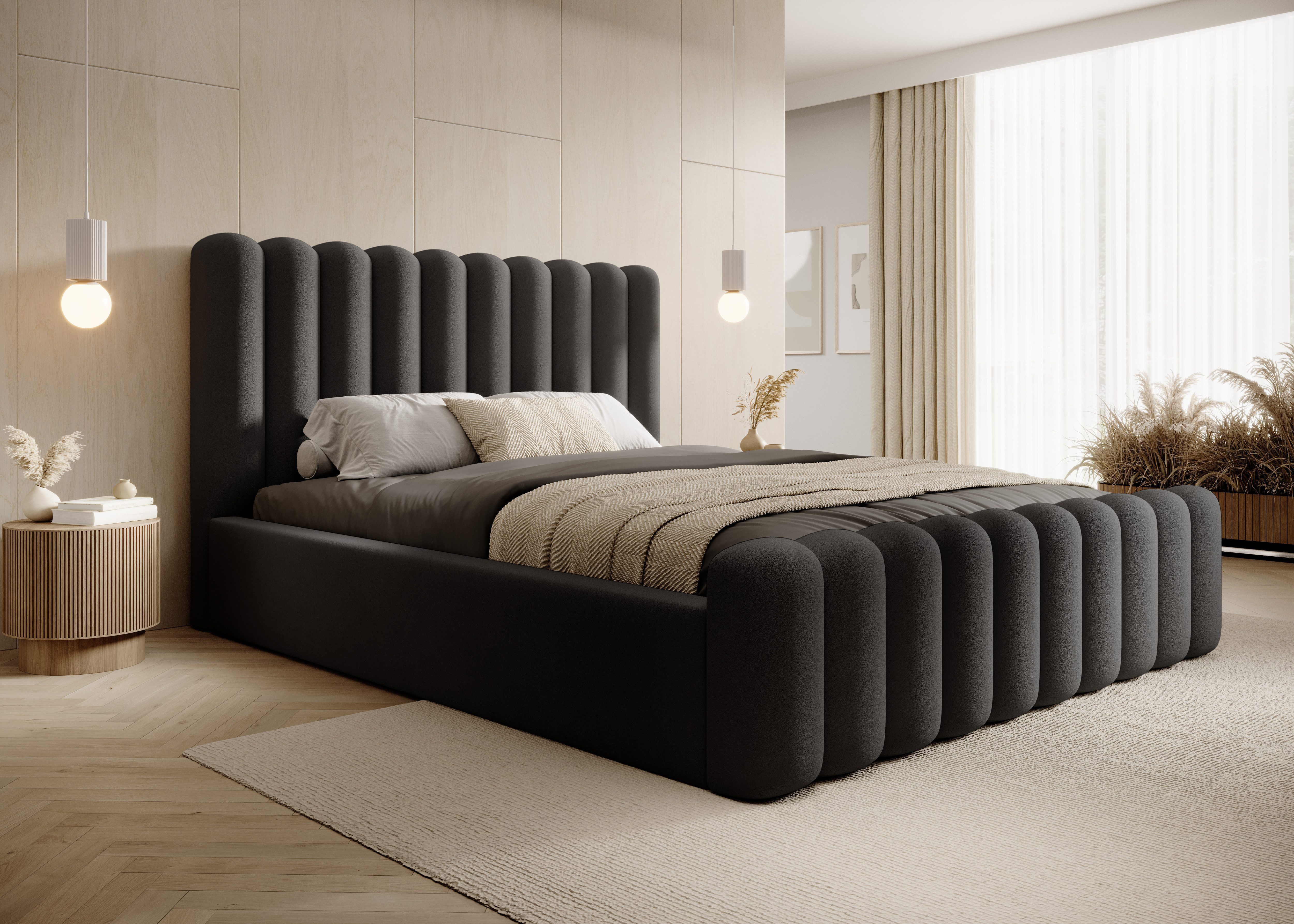 Goldstoff Polsterbett JENNY - Bett mit Bettkasten & Halbrund-Kopfteil – Velvet (Doppelbett mit Bettkasten und Lattenrost, verfügbar 140x200 160x200 180x200 200x200cm), Verfügbar in 4 Größen – Modern & Elegant