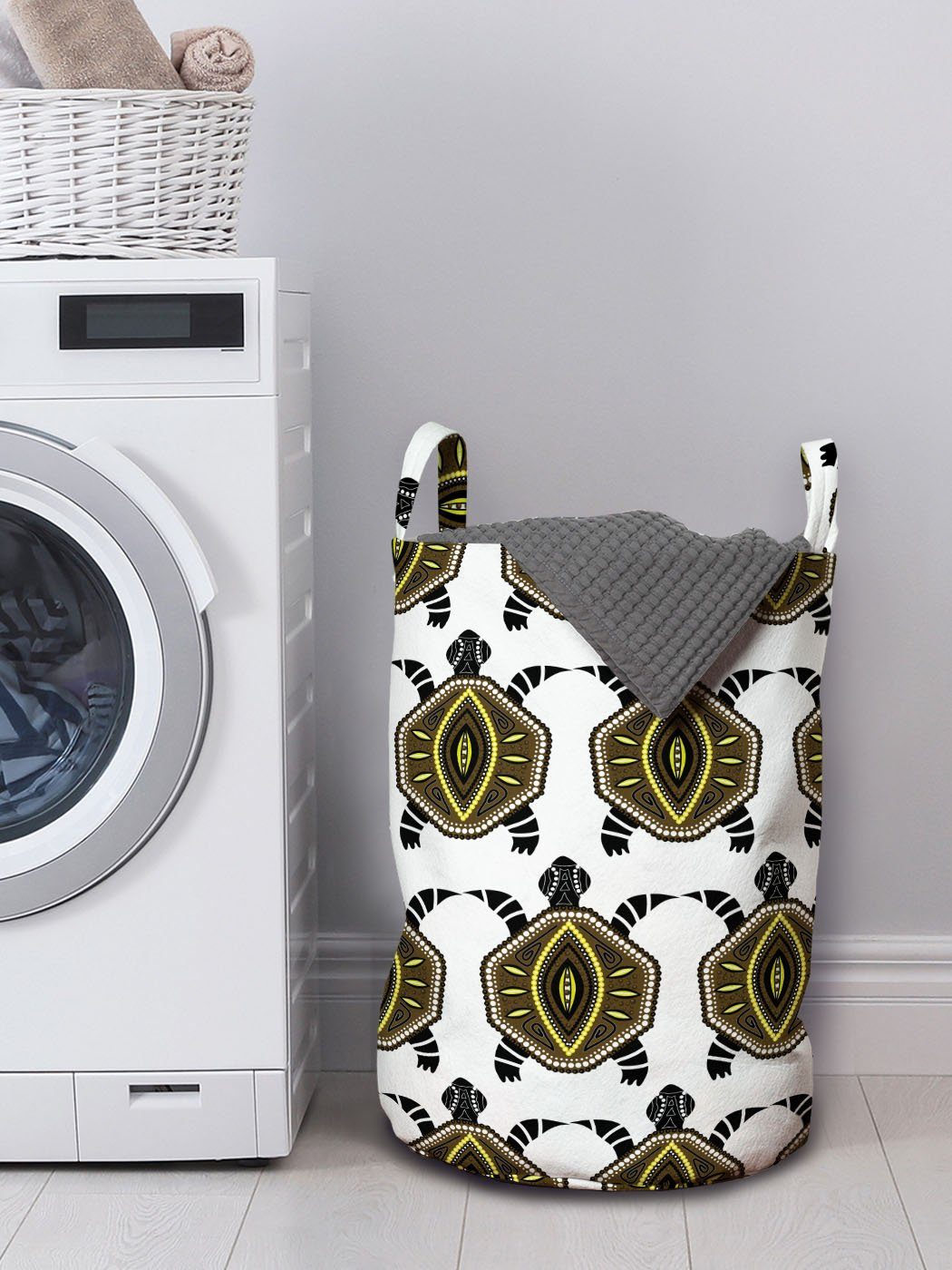 Abakuhaus Wäschesäckchen Wäschekorb mit Griffen Kordelzugverschluss Schildkröte Indigene Animal Design für Waschsalons