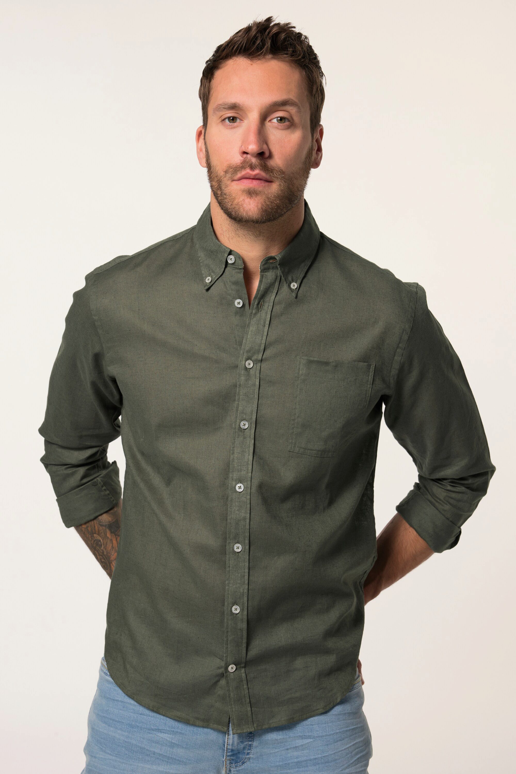 JP1880 Businesshemd Hemd Langarm Leinenmix Buttondown-Kragen günstig online kaufen