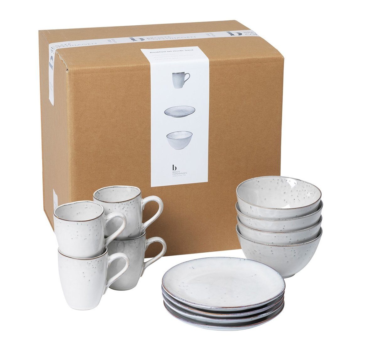 Broste Copenhagen Frühstücks-Set Copenhagen NORDIC SAND Frühstücksset 12tlg, Nordic Sand Frühstücksset für vier
