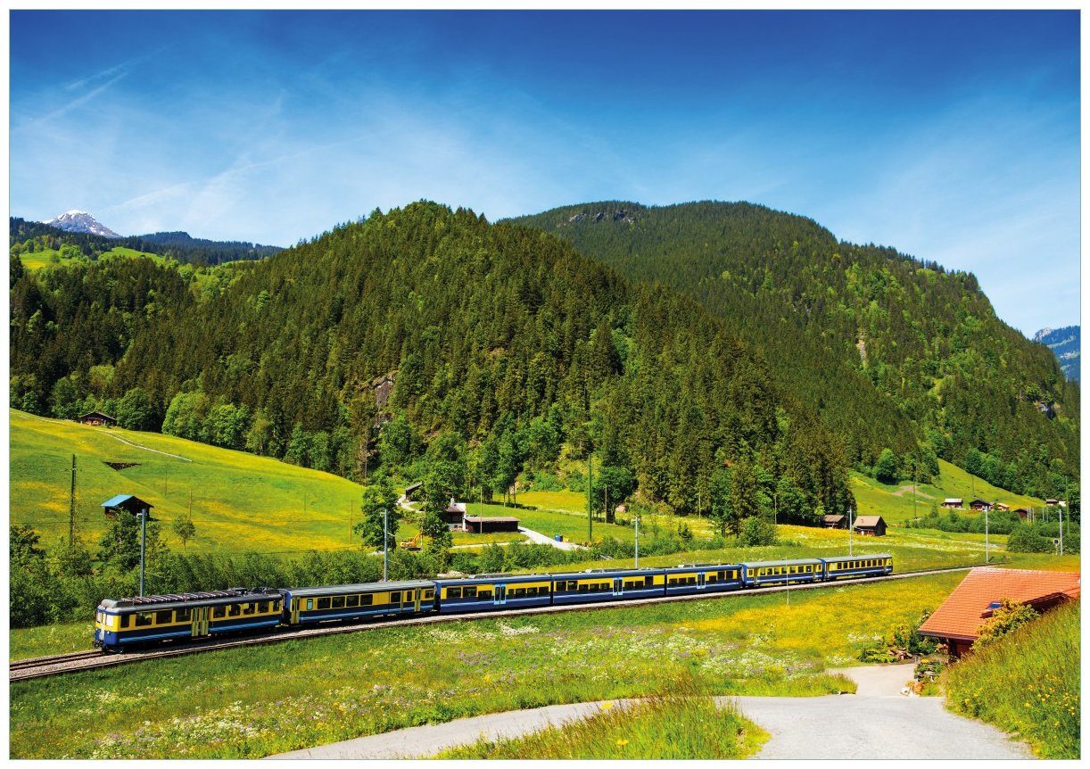 Wallario Wandbild, Eisenbahn in einer Sommerlandschaft in der Schweiz, in  verschiedenen Ausführungen