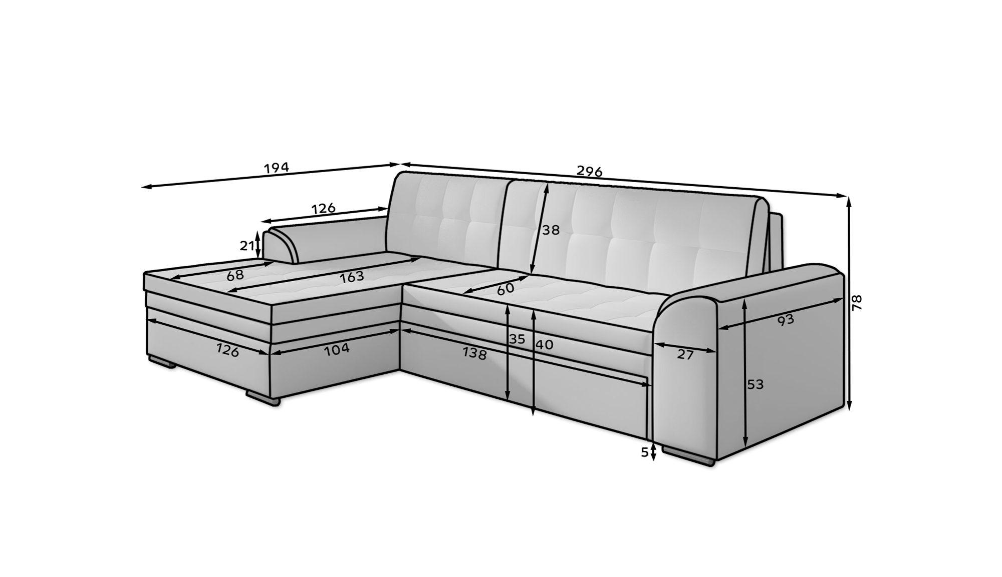 MF Design Ecksofa Ecksofa mit Schlaffunktion in Webstoff, Dolphin / false / Ja