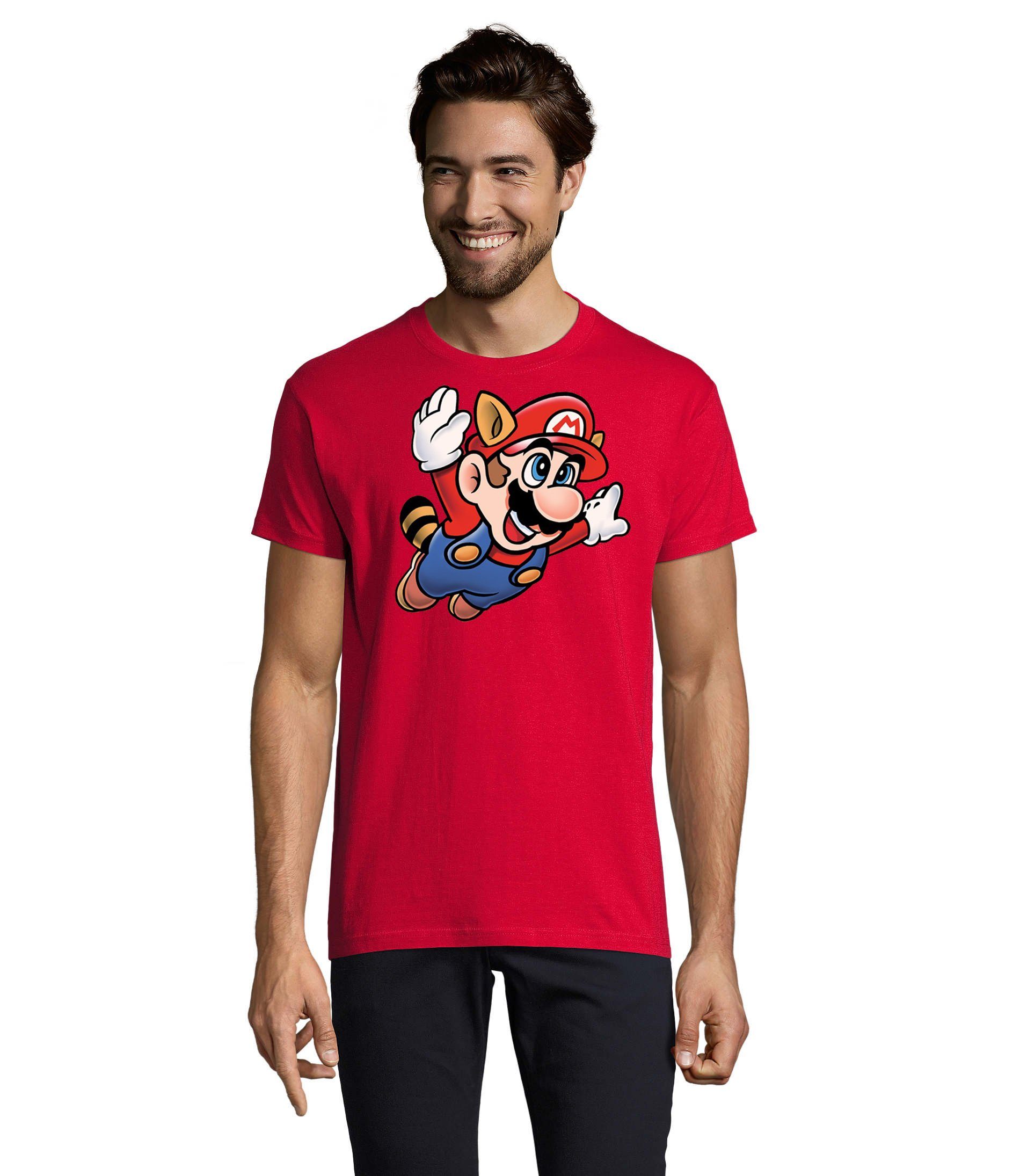 Blondie & Brownie T-Shirt Herren Super Mario 3 Fligh Nintendo Logo Print Rot