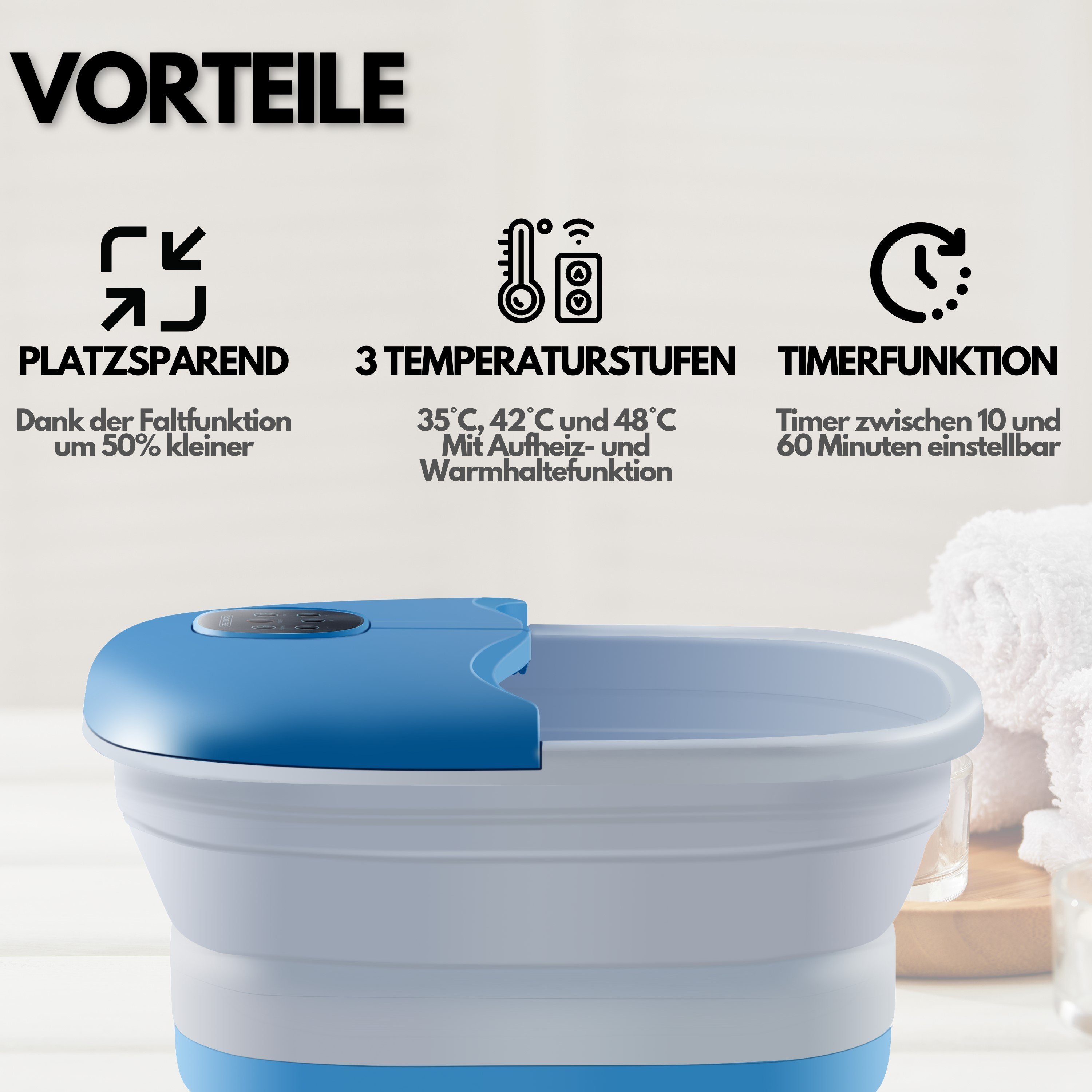 STEINBORG Fußbad SB-1060, Zusammenklappbar,Fernbedienung,3 Temperaturstufen,Aufheizfunktion