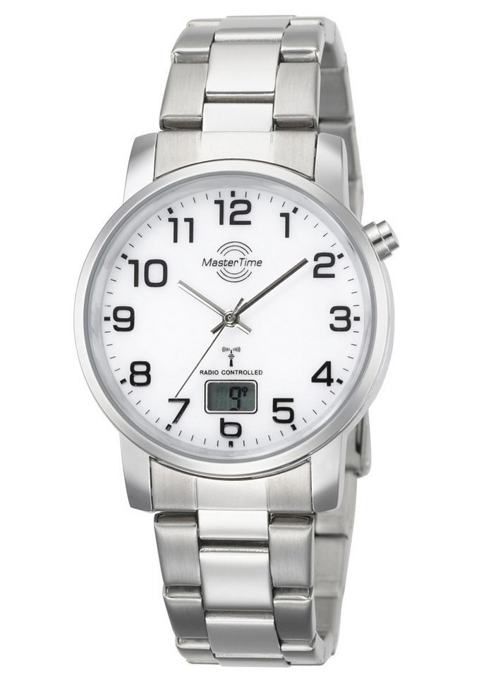 MASTER TIME Funkuhr Basic MTGA-10300-12M, Armbanduhr, Quarzuhr, Herrenuhr, Datum, Edelstahlarmband