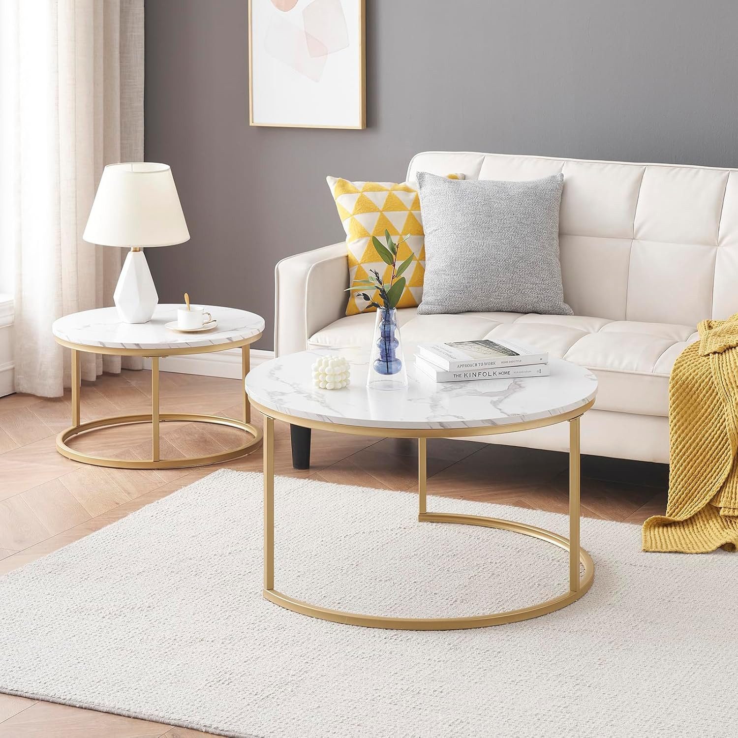 OKWISH Couchtisch 2-teiliges Couchtisch-Set mit elegantem Design (tabiler Eisenrahmen & leicht zu reinigende MDF-Tischplatte 2 -St, 2-St) – Bild 4 von 5