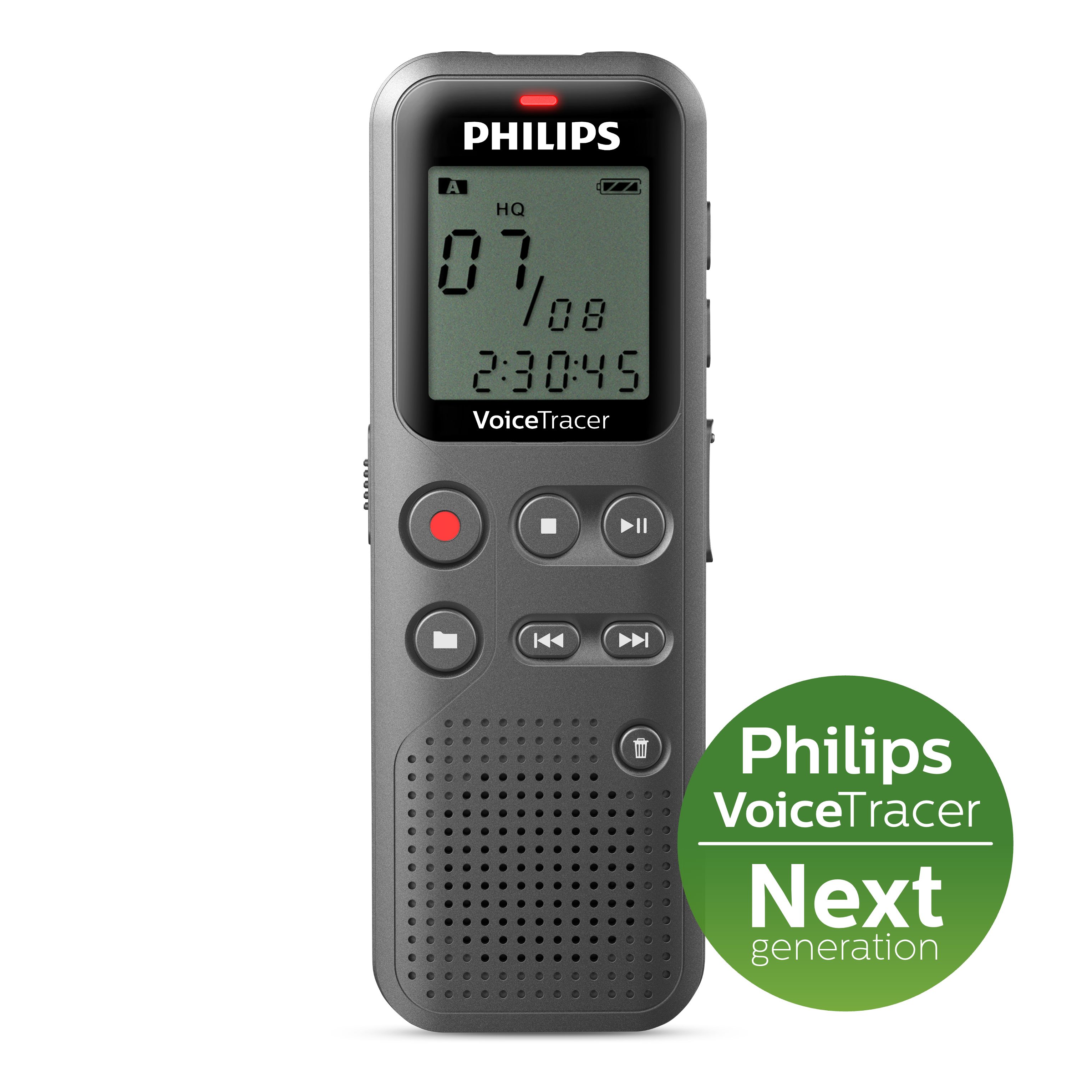 Philips VoiceTracer Diktiergerät DVT1120 Digitales Aufnahmegerät (Variable Wiedergabegeschwindigkeiten, One-Touch-Aufnahme)