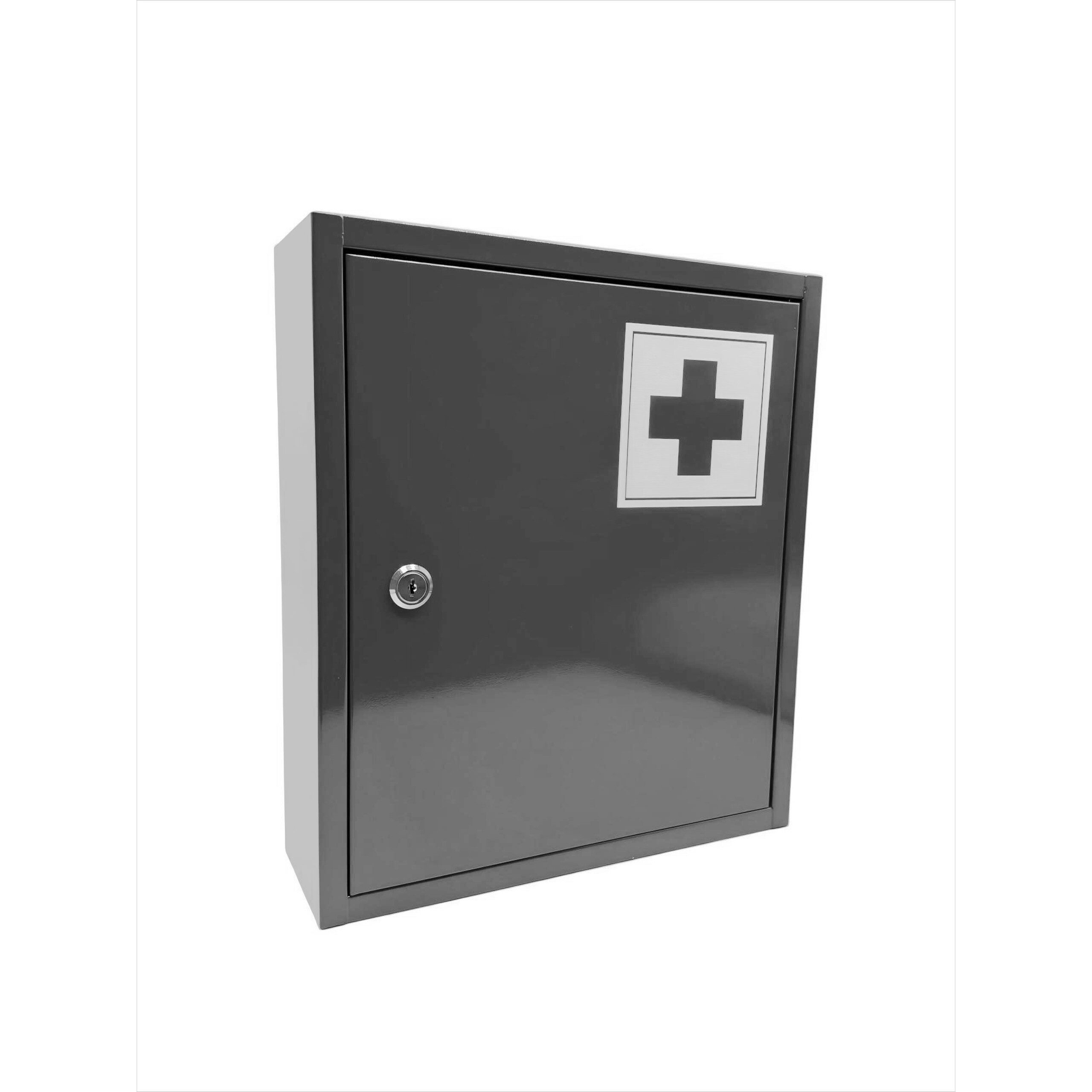 relaxdays Medizinschrank Abschließbarer Medizinschrank mit Kreuz (1-St) grau