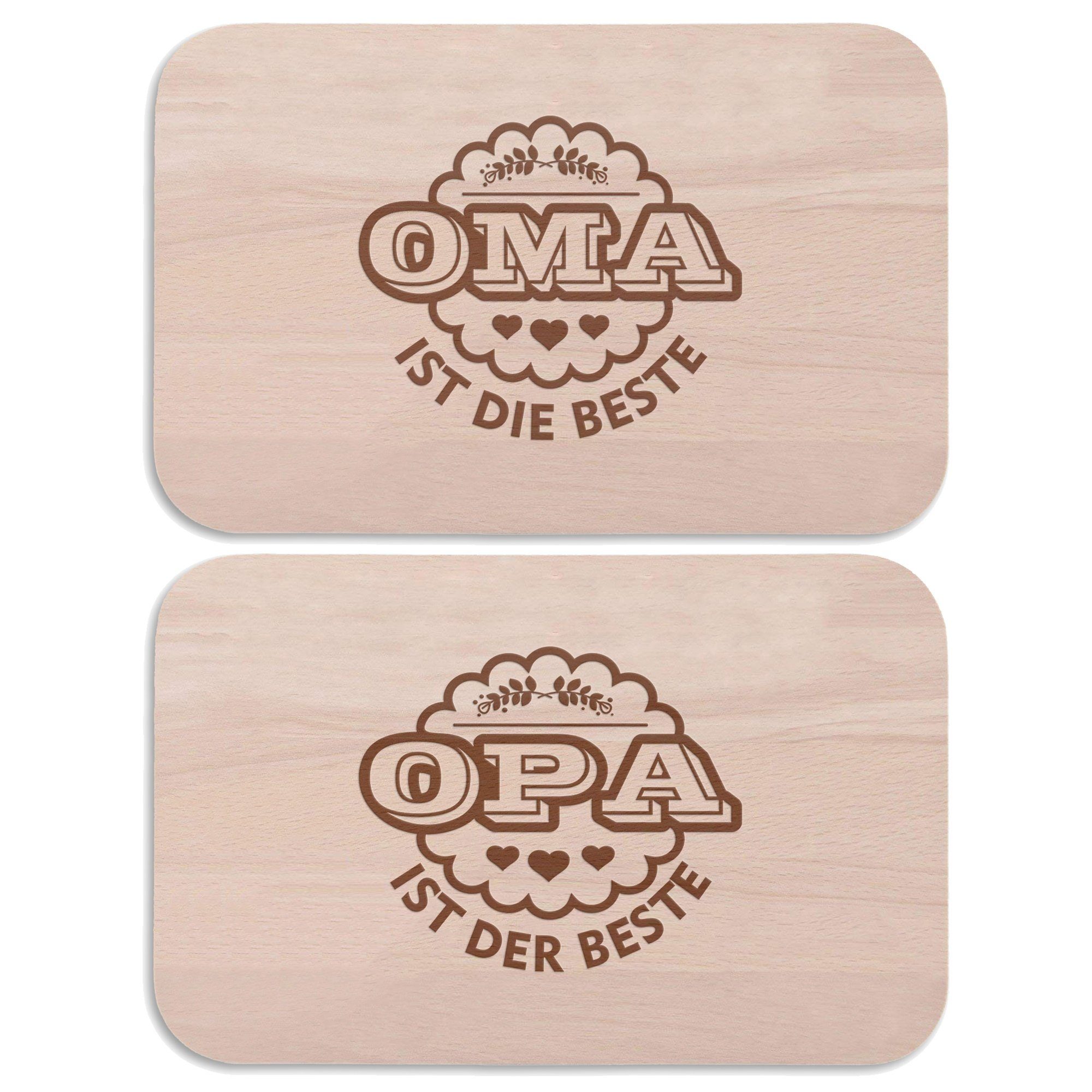 GRAVURZEILE Schneidebrett Frühstücksbrettchen Oma + Opa sind die Besten im Set -, Buchenholz, (Set)