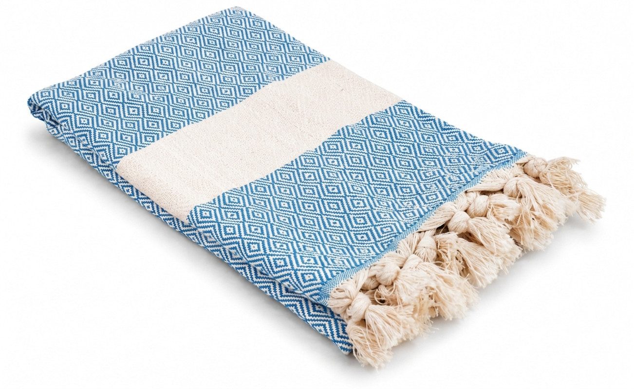 my Hamam Hamamtücher Pestemal Hamamtuch aquamarin naturbeige ca. 100x180 cm "Diamant", (1-St), weich und saugstark, mit Webmuster
