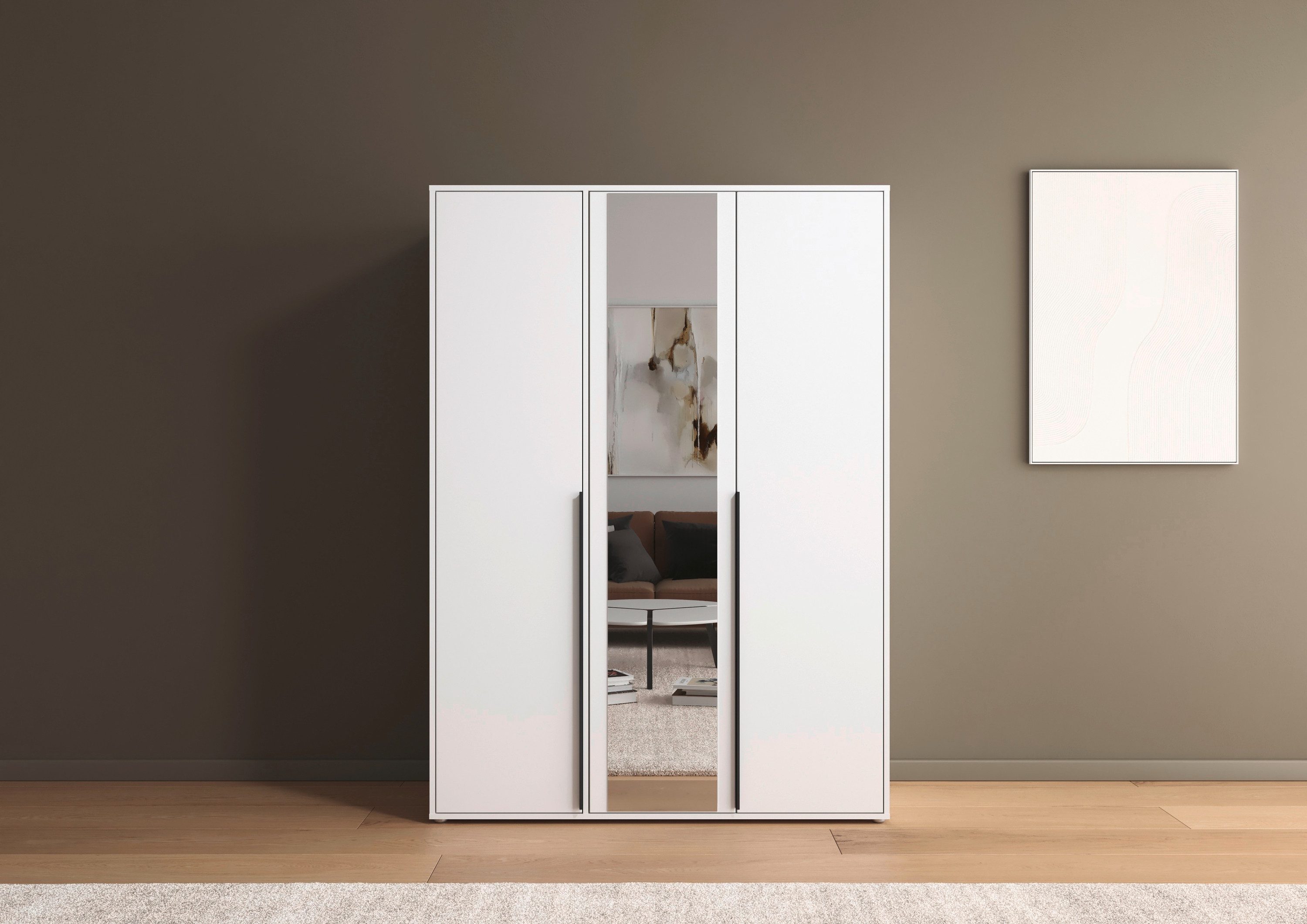 rauch Drehtürenschrank Kleiderschrank Schrank Garderobe Wäscheschrank NAGATA mit Spiegel (in 3 verschiedenen Ausstattungen BASIC/CLASSIC/PREMIUM) und modernen Stangengriffen in Graumetallic TOPSELLER MADE IN GERMANY