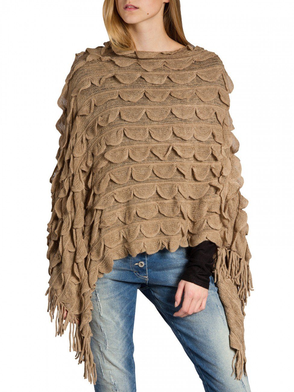 Caspar Poncho Caspar PON007 Damen Fransen Poncho