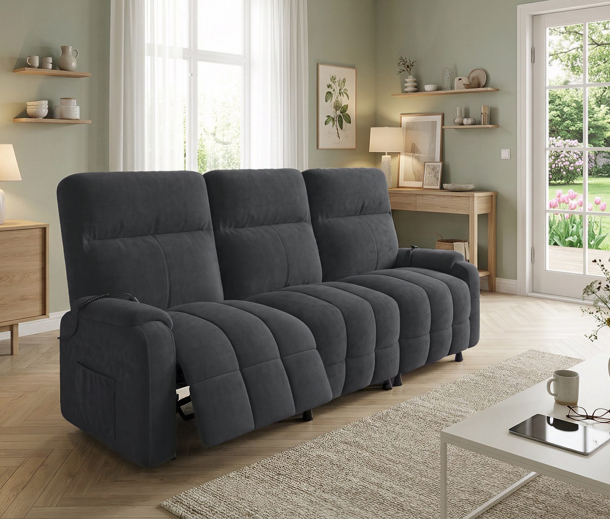 HOMALL Big-Sofa 3er Sitzer Relaxsofa Fernsehsessel, mit Fussteil, Federkern Elektrisch Verstellbar Relaxfunktion Heimkino Sofa