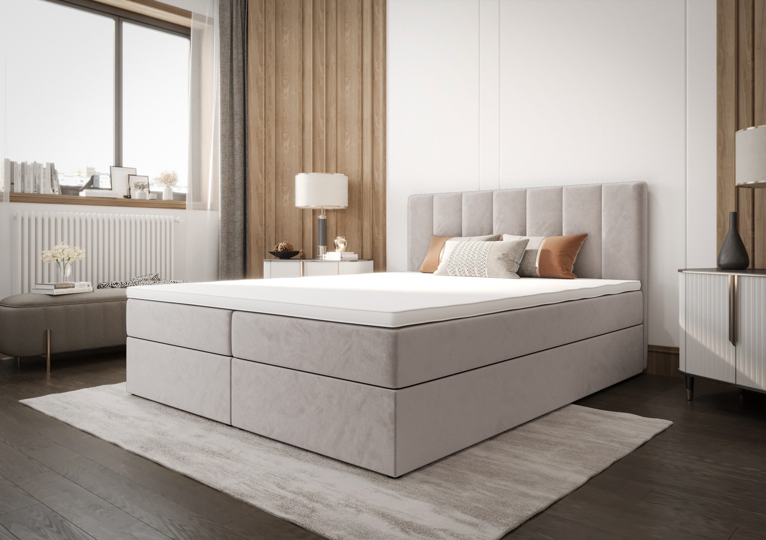 B&B Home Boxspringbett Boxbett Adelle III (H3 Matratze Bonellfederung, Kopfteil, Bettkasten und Topper)