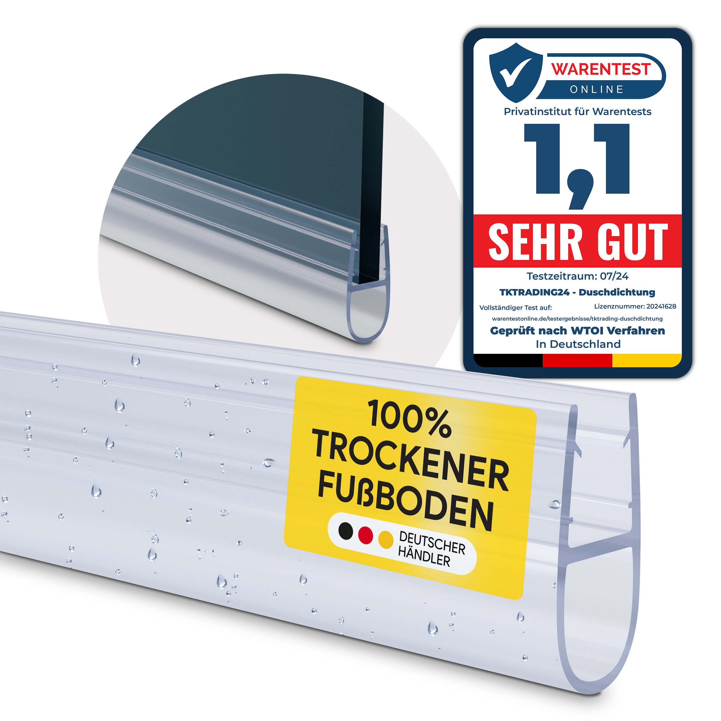 tktrading24 Duschdichtung PVC Ersatzdichtung Duschkabine Bad TYP-7 200cm Glasstärke 6-10mm, L: 200 cm