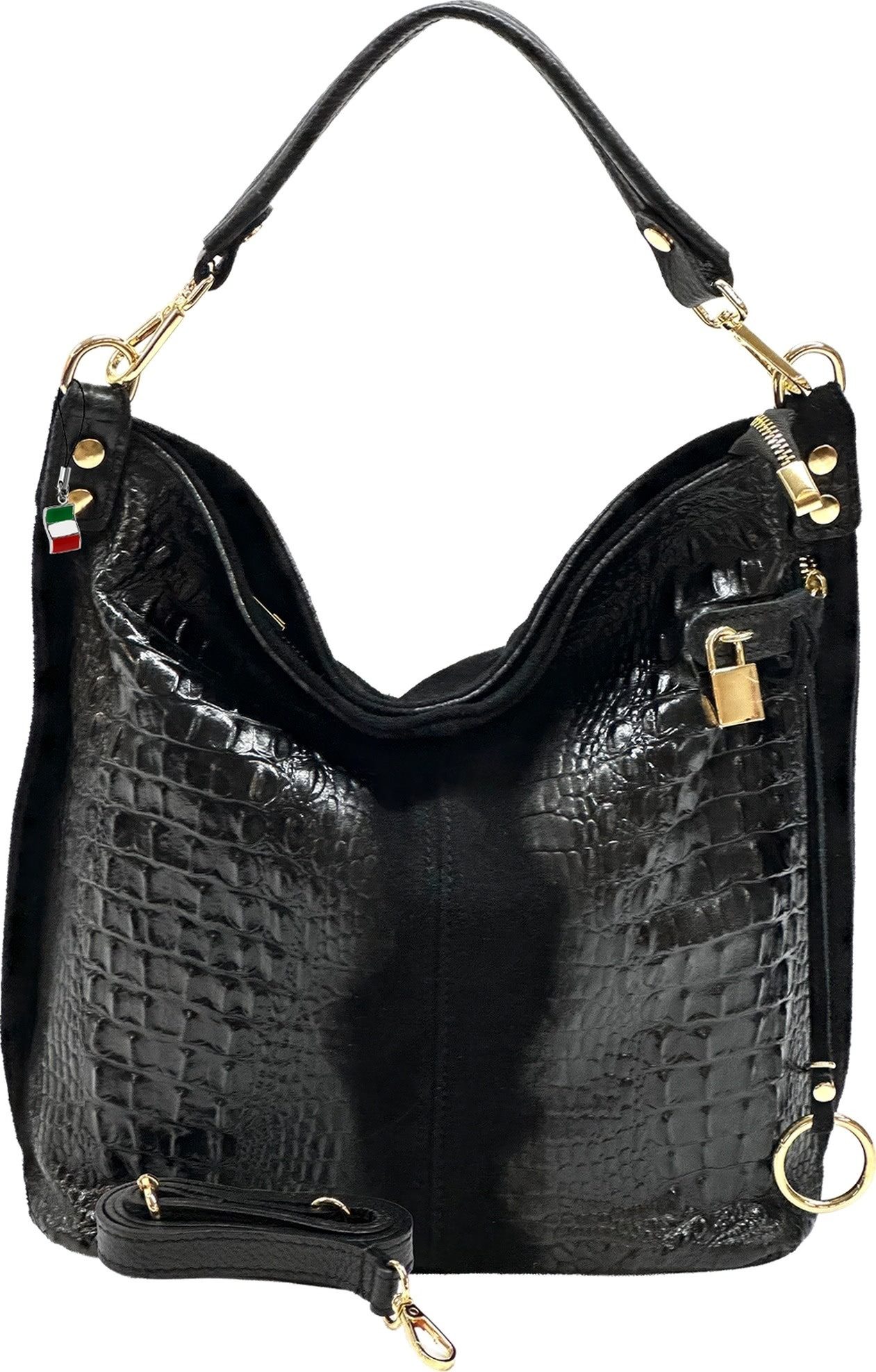 FLORENCE Beuteltasche Florence Beuteltasche Echtleder schwarz (Beuteltasche), Damen Beuteltasche, Shopper Leder, schwarz ca. 41cm x ca. 33cm hoch