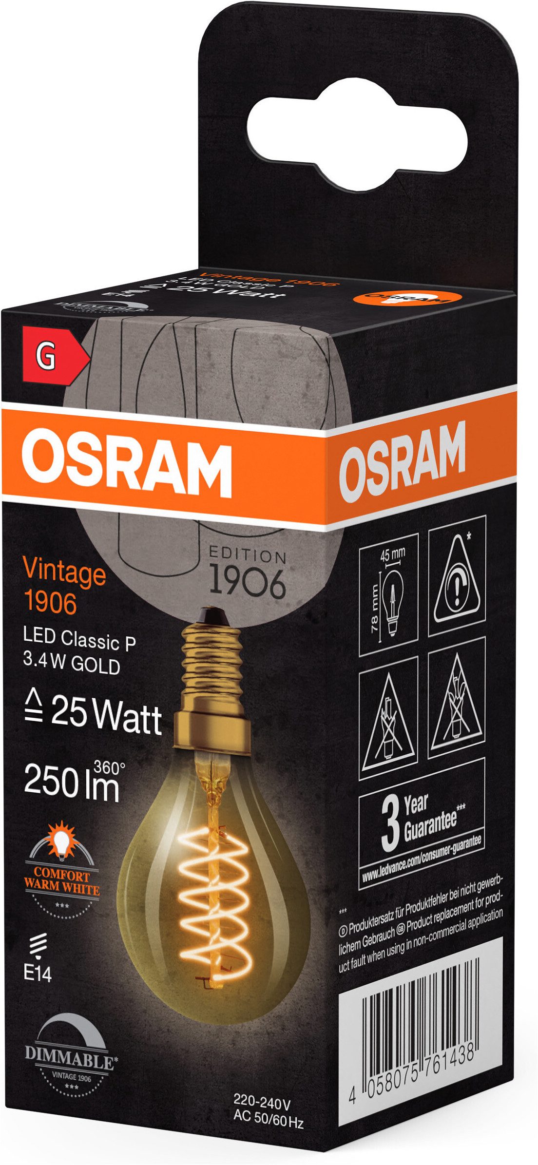 Osram LED-Filament Vintage 1906LED-Lampe, E14, 1 St., Warmweiß
