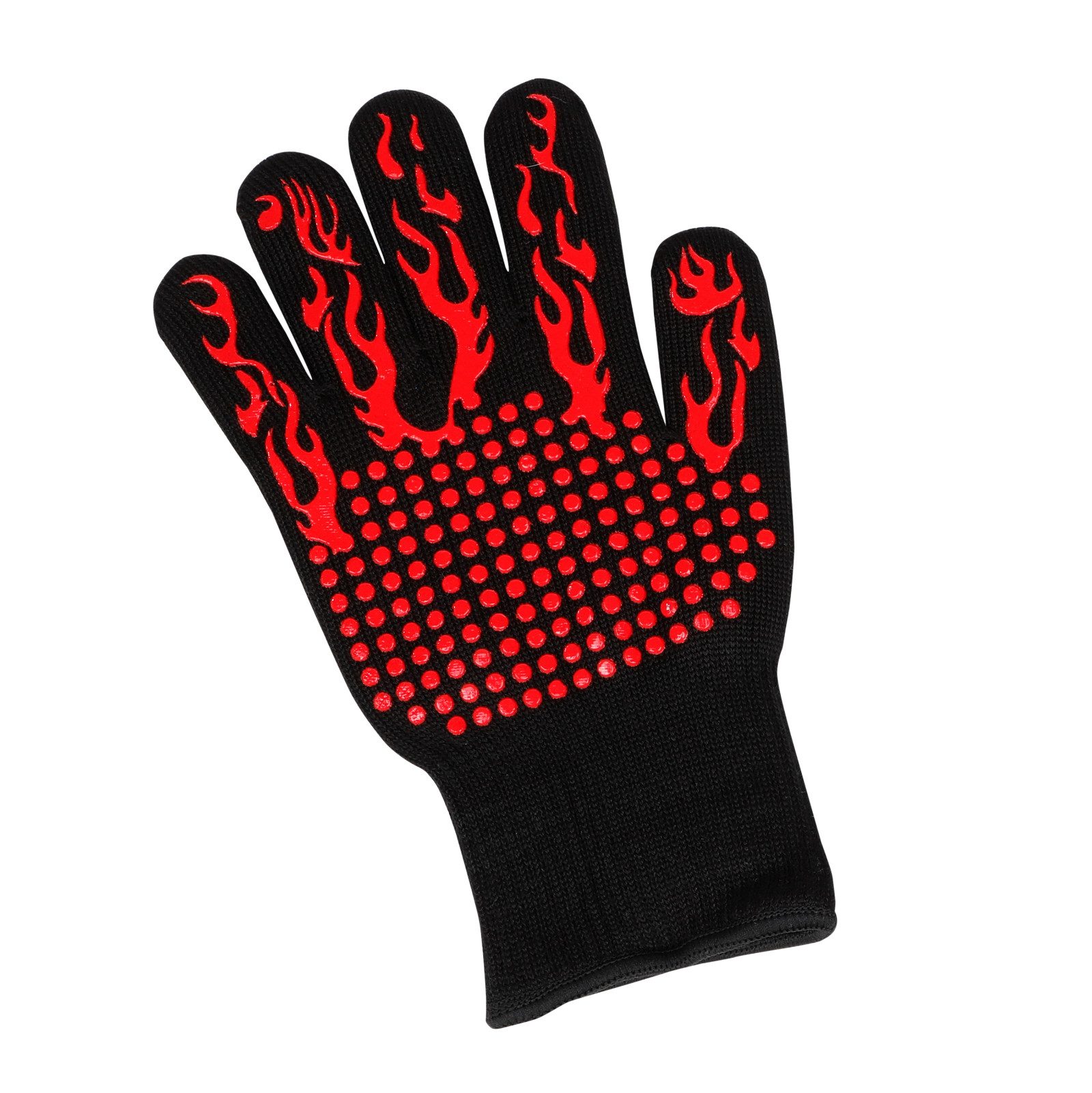 Haushalt International Grillhandschuhe Handschuh Kochhandschuh Ofenhandschuh 1tlg, (Stück, 1-tlg., Packung), Hitzebeständig bis 350°C, Rot / Schwarz, Grillen, Kochen, Backen