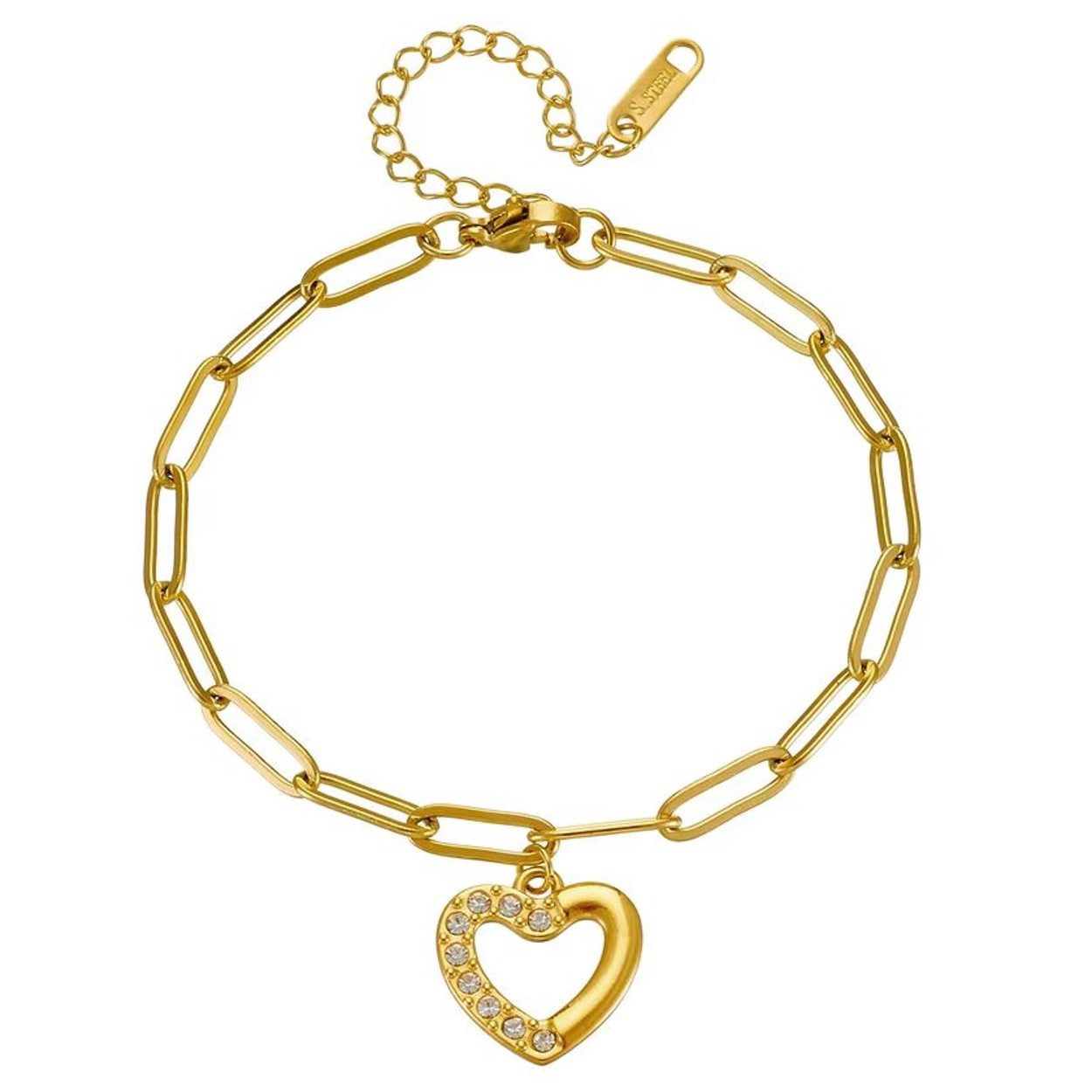 Edelstahlarmband Damen Armband Edelstahl Gliederarmband mit Herzanhänger