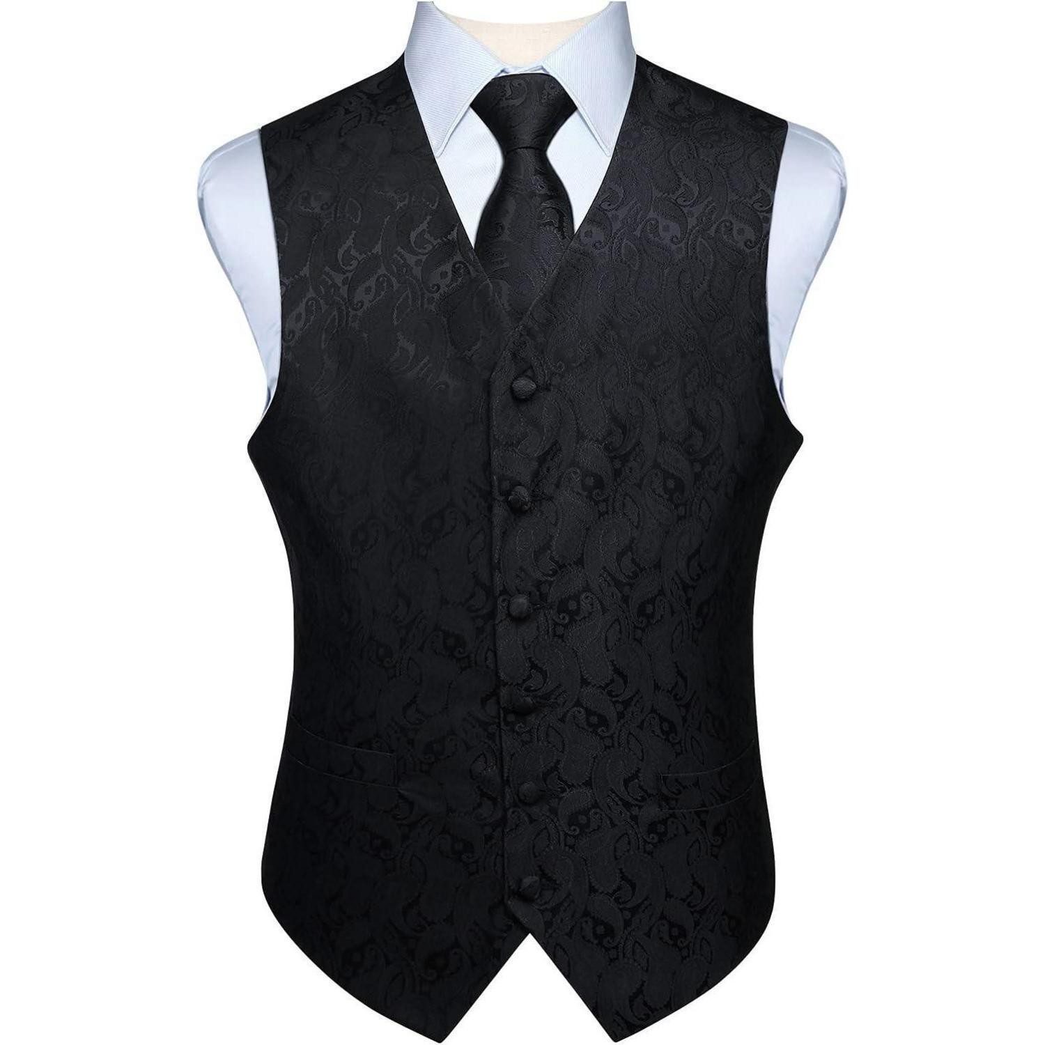 Krawatte Weste Herren floral Hochzeit Jacquard Krawatte XXL Schwarz-2