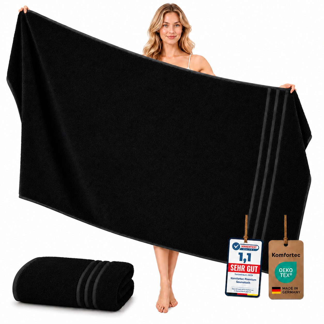 Komfortec Saunatuch 100x200 Extra Große XXL Premium Saunatuch, Unifarben (1-St), extra Große XXL, Schnelltrocknend, Frottee, Weich, Baumwolle