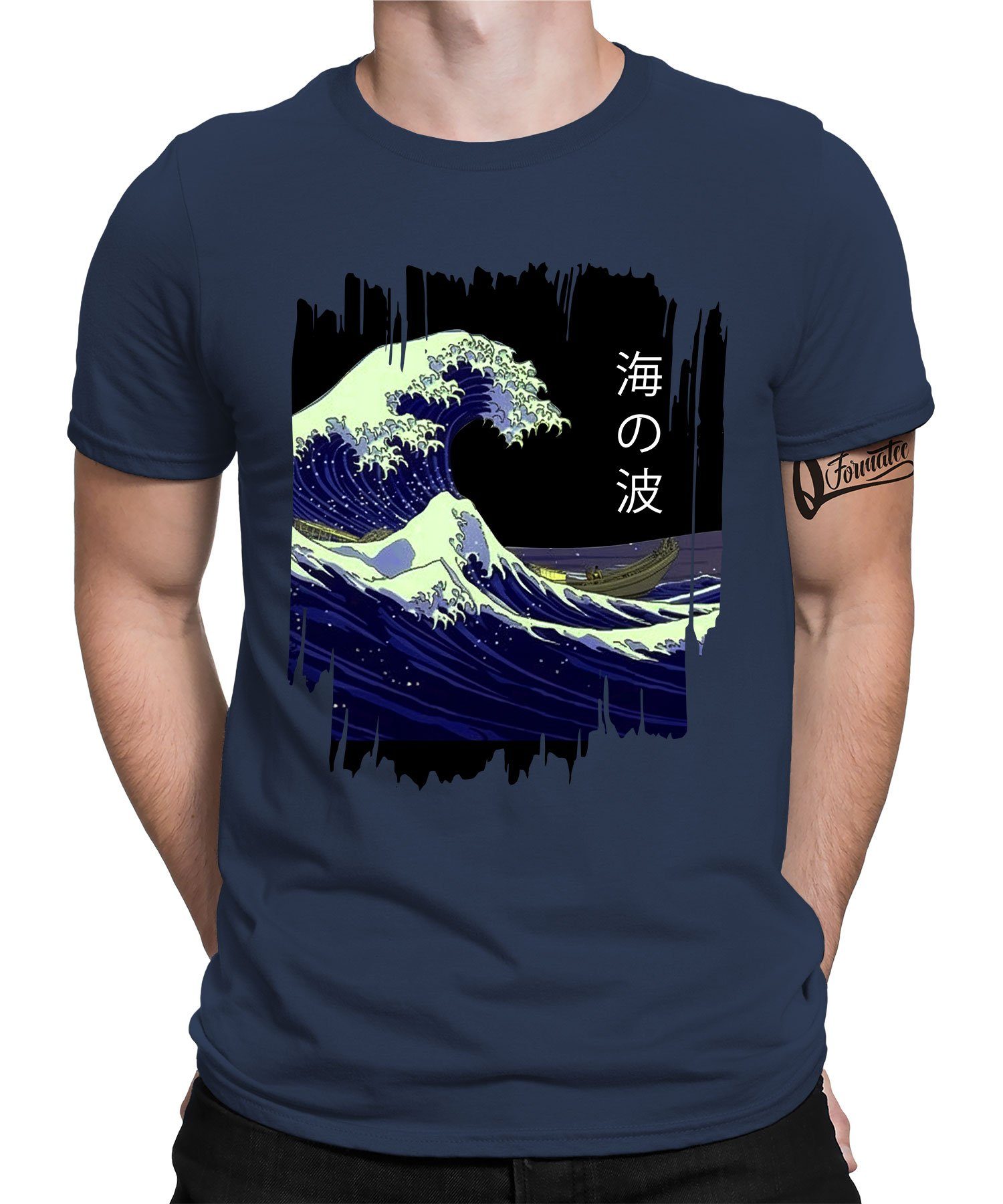 Quattro Formatee (1-tlg) Navy Great off T-Shirt Wave Kanagawa Blau Japan Kurzarmshirt Ästhetik Herren 