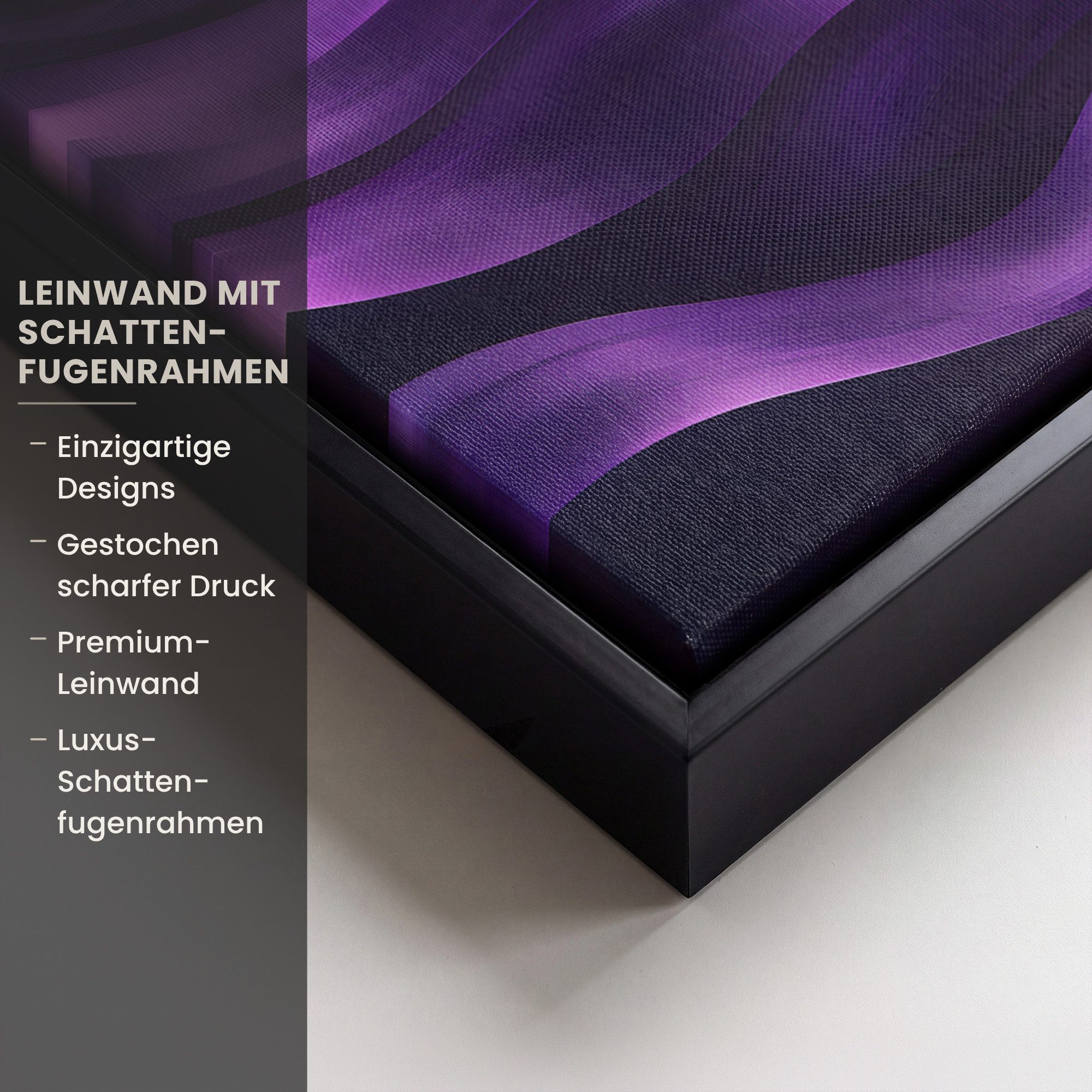 OneMillionCanvasses® Leinwandbild mit Rahmen - Wellen - Abstrakt - Lila, Fotodruck (1 St), Bilder, Zimmer Wand Bild Dekoration 30x20cm