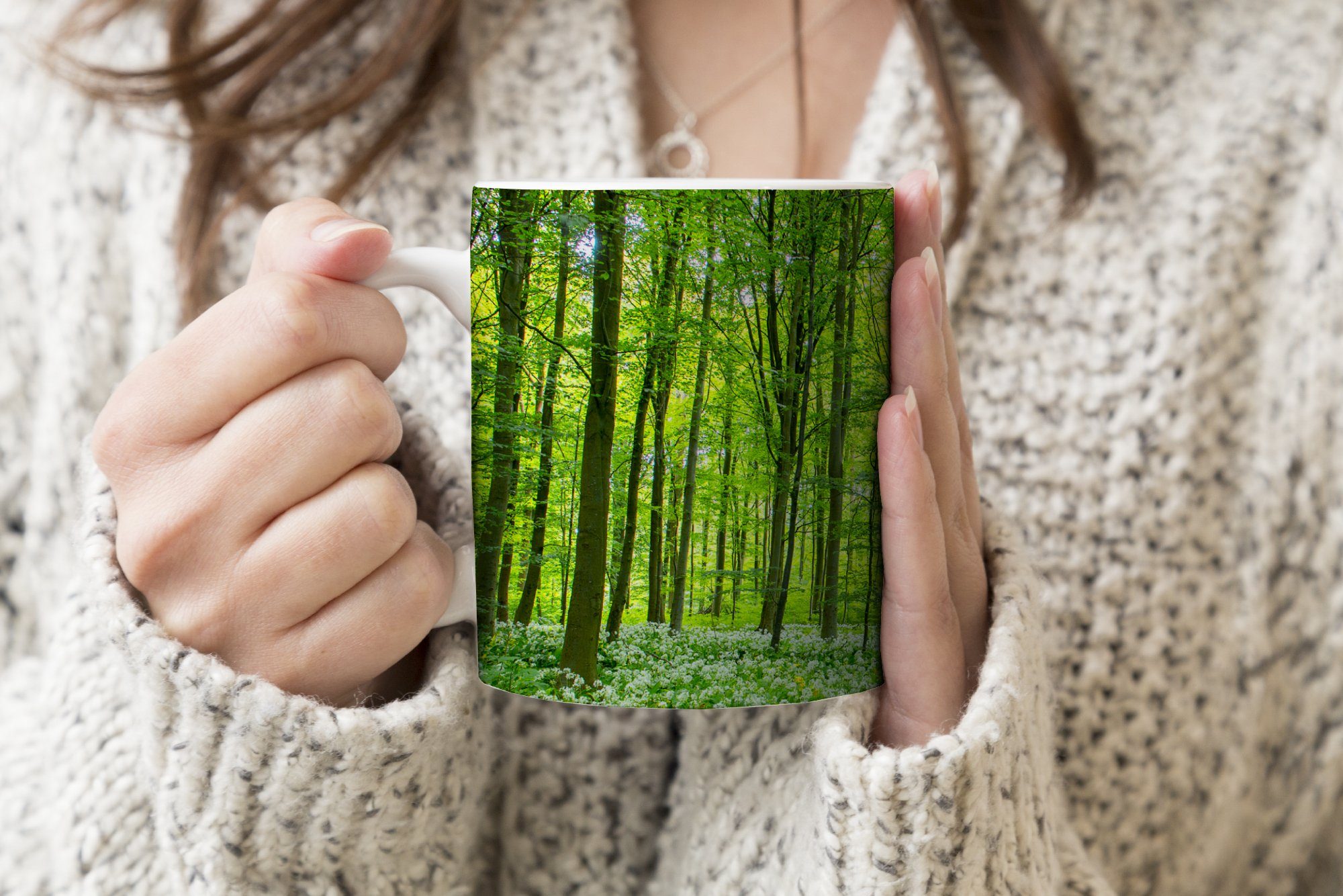MuchoWow - Teetasse, Bäume Becher, - Grün, Keramik, Tasse Geschenk Kaffeetassen, Wald Teetasse,