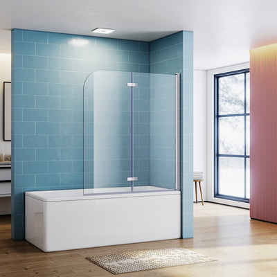 SONNI Badewannenaufsatz Duschwand für Badezimmer mit Nano Glas, Sicherheitsglas (2 tlg), 120x140 cm, chrom