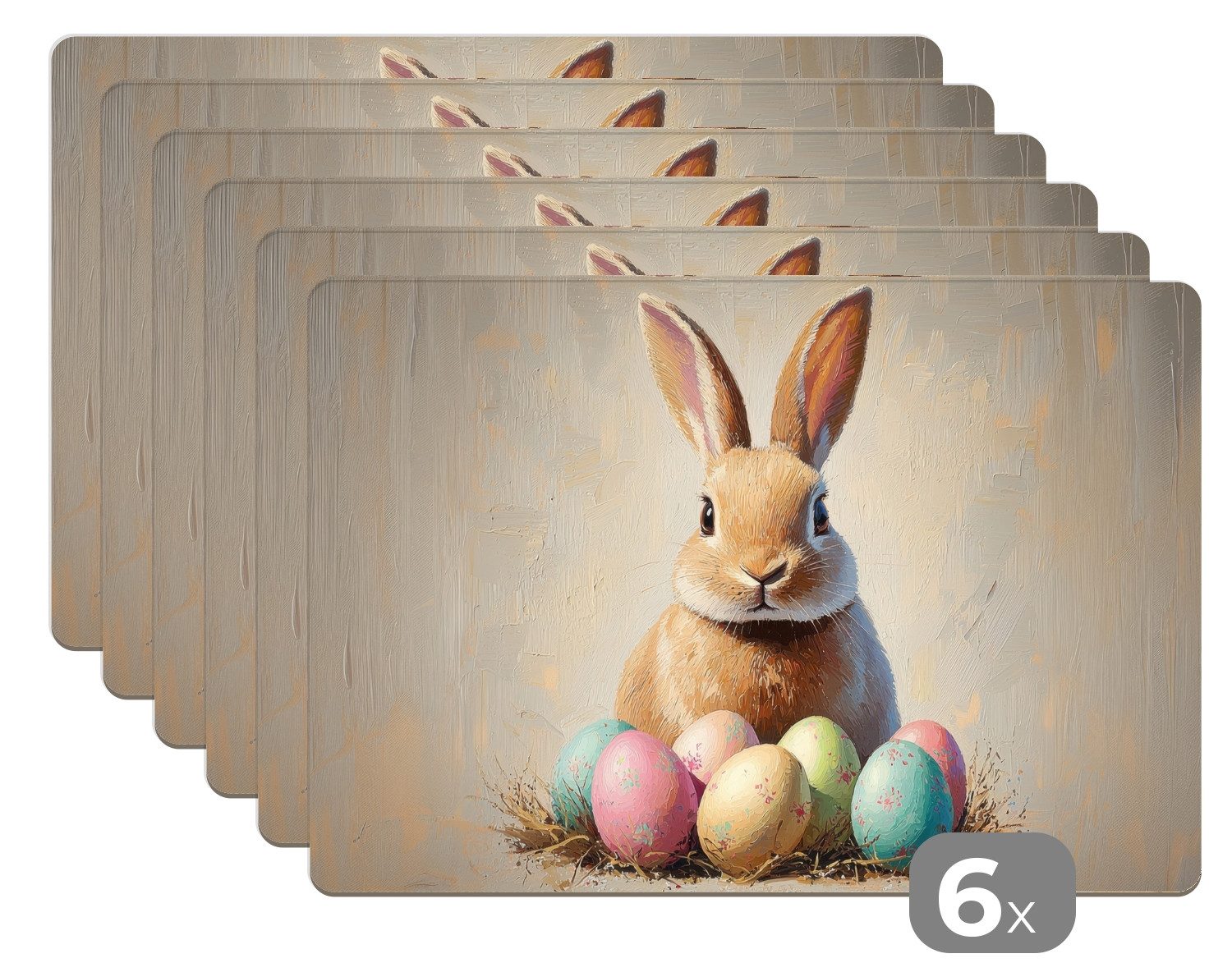 MuchoWow Platzset Osterhase - Pastell - Eier - Ostern Deko, (6-St), Platzsets, Tischset, Abwaschbar, Tischsets, Platzdeckchen