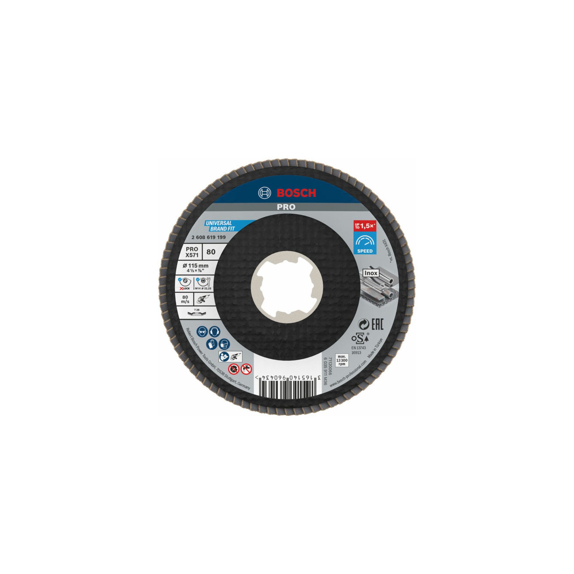 Bosch Professional Schleifscheibe Bosch Fächerschleifscheibe X571 Best for Metal gewinkelt 115 mm K 80 F