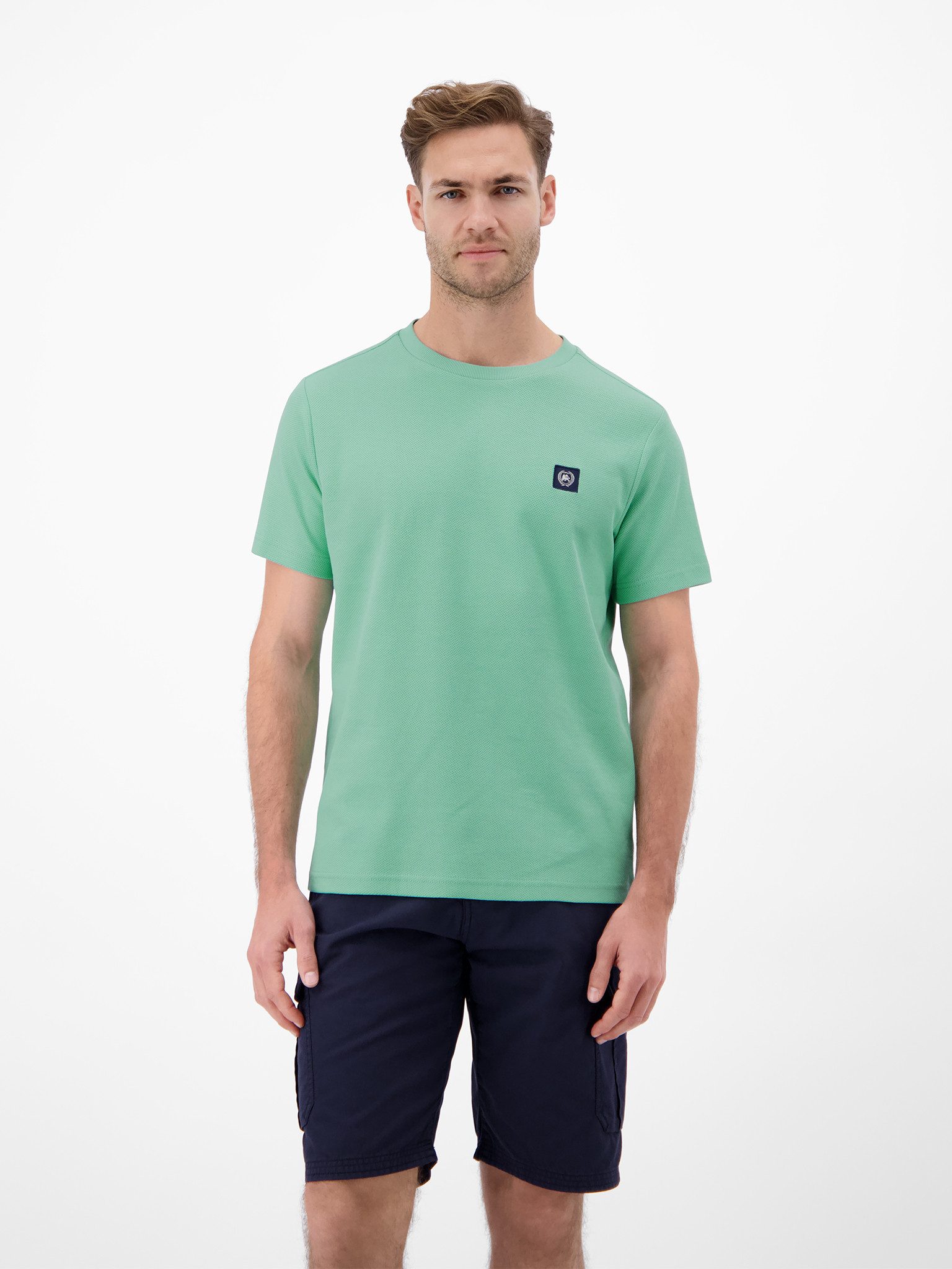 LERROS Rundhalsshirt mit Logo-Badge und in Waffle-Optik günstig online kaufen