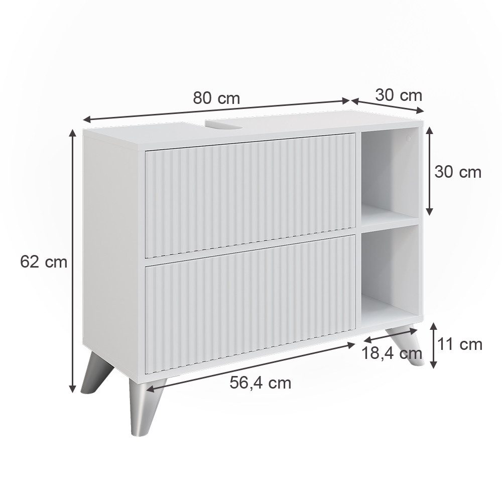 Vicco Waschbeckenunterschrank Leano, Weiß, 80 x 62 cm mit 2 Schubladen (1-St) – Bild 3 von 5