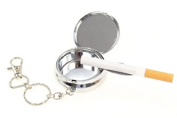 ELLUG Aschenbecher Runder Metall Taschenaschenbecher für Unterwegs als Dose mit Spiegel, Zigarettenhalterung und Schlüsselanhänger, H: 2cm, ⌀ 5cm
