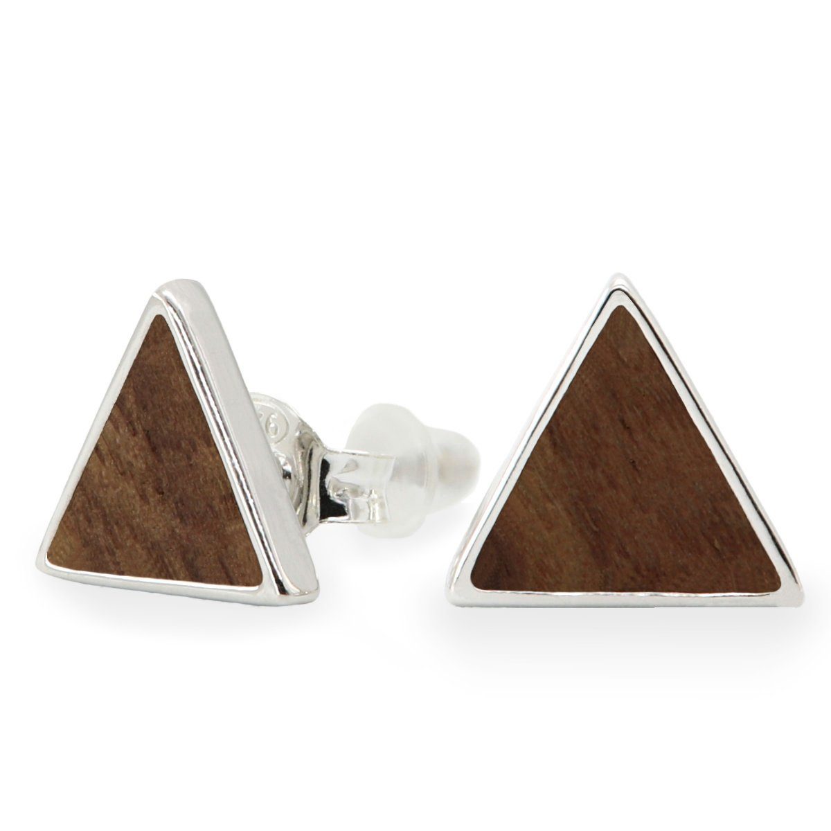 NaturSchatulle Paar Ohrstecker Triangle Light (Holzschmuck Holzohrringe, Holz Ohrringe), 925 Silber ⌀9mm Echtholz Nachhaltig Handmade in Germany