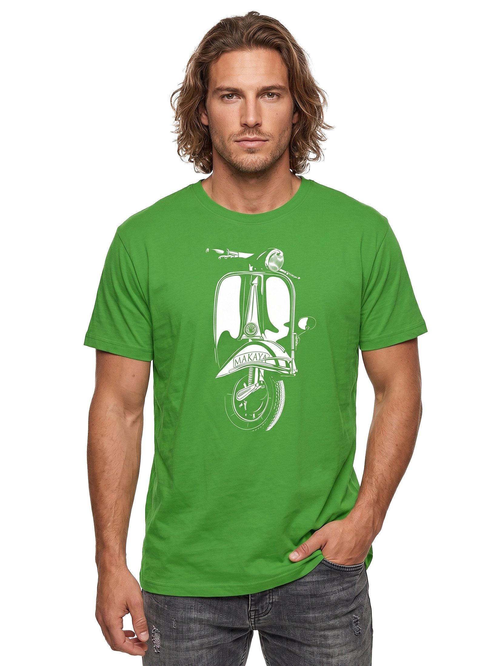 MAKAYA T-Shirt Herren Vintage Hippie Roller Scooter 60er 70er 80er Jahre Motiv Retro mit Druck
