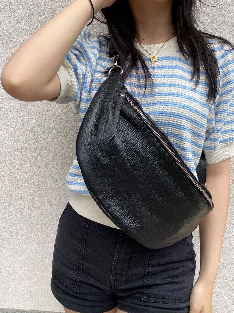 Cocopop Studio Bauchtasche Gürteltasche mit breitem Wechselgurt, echt Leder, made in Italy, abnehmbarer Umhängeriemen,silbernes Metall