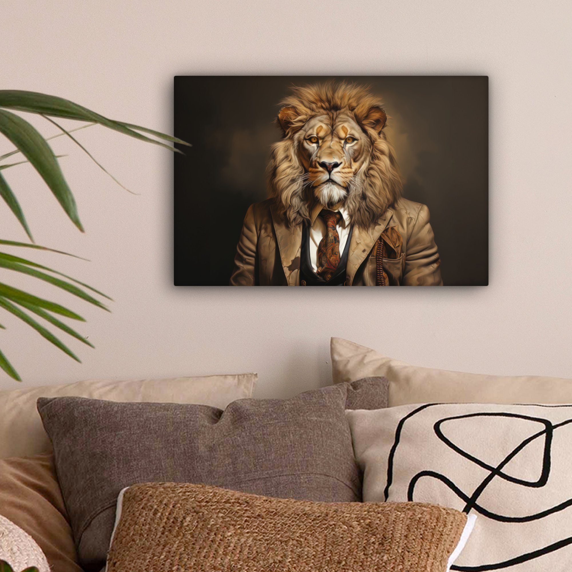OneMillionCanvasses® Leinwandbild Vintage - Löwe - Anzug - Tiere - Dunkel, günstig online kaufen