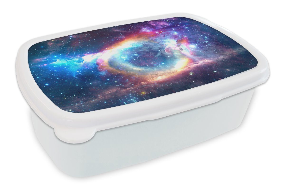 MuchoWow Lunchbox Weltraum - Regenbogen - Sterne, Kunststoff, (2-tlg), Brotbox für Kinder und Erwachsene, Brotdose, für Jungs und Mädchen weiß | Lunchboxen