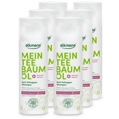 alkmene Haarshampoo 6x Teebaumöl Anti Schuppen Shampoo weniger Schuppen in 2 Wochen, 6-tlg.