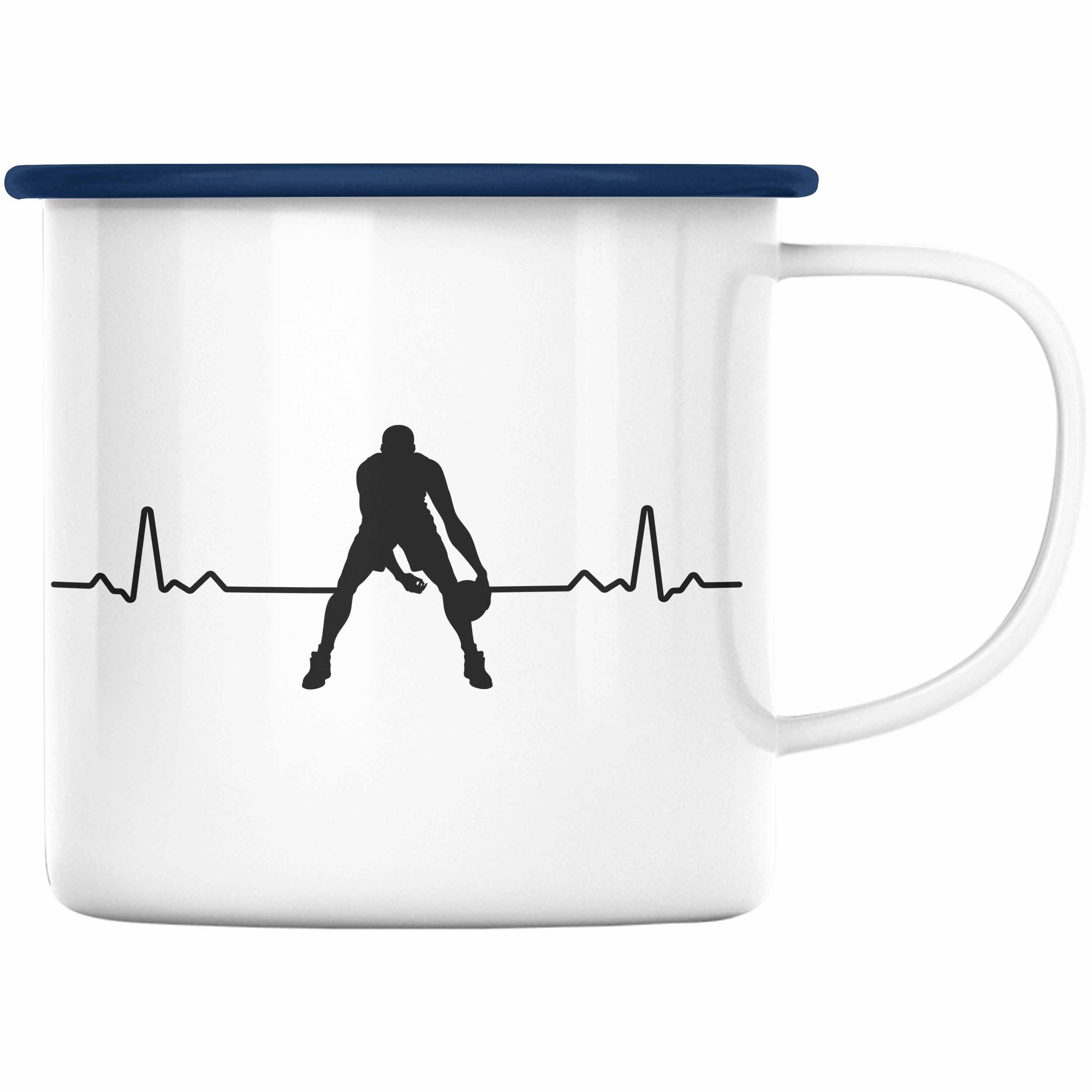 Trendation Thermotasse Trendation - Basketball Emaille Tasse Geschenk Basketballspieler Coach Trainer Geschenkidee Lustige Emaille Tasse Basketballer Jungs Jungen Blau