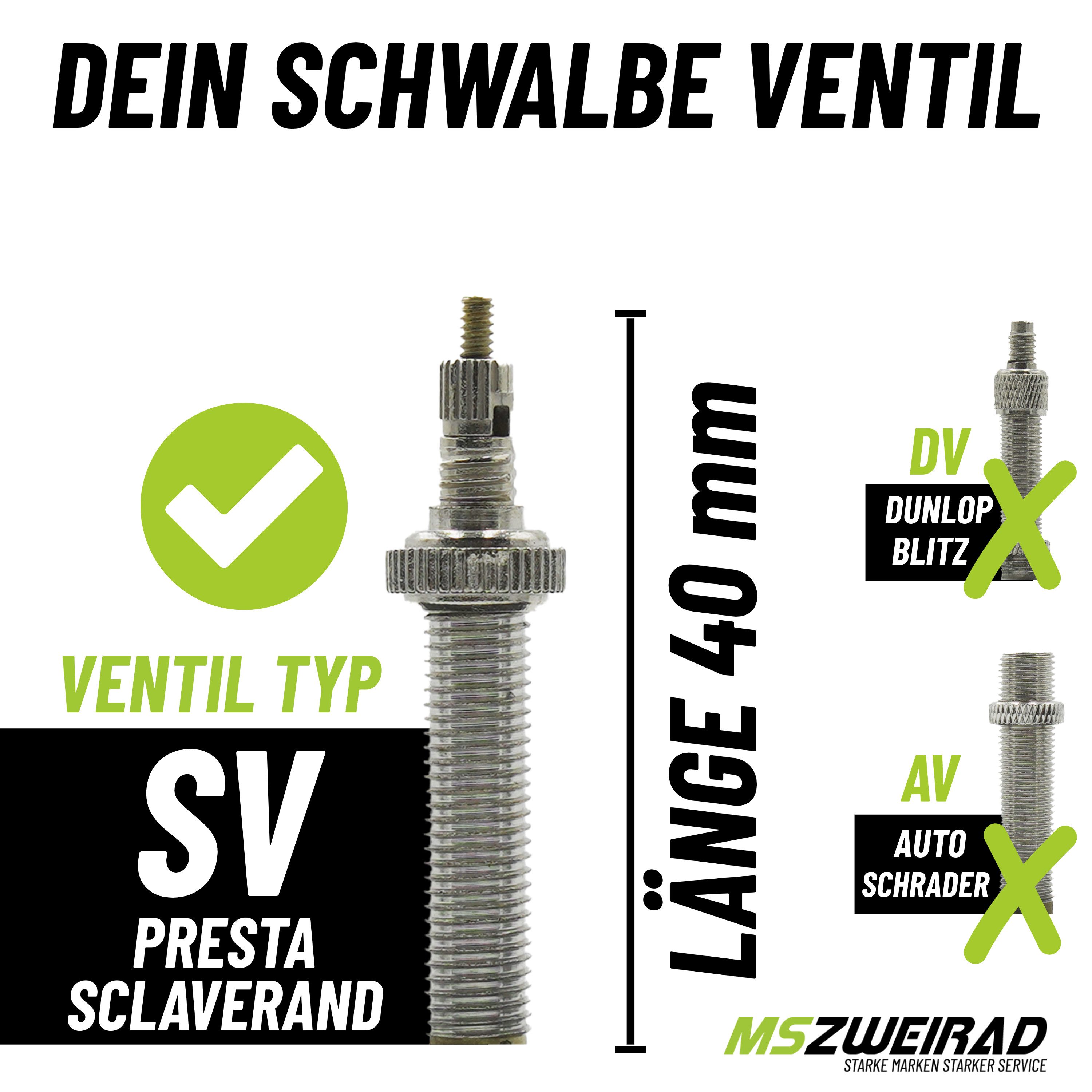 MSZweirad Fahrradschlauch 2x Schwalbe Schlauch 21F SV 40mm 27,5 Zoll (54/75-584) + Reifenheber