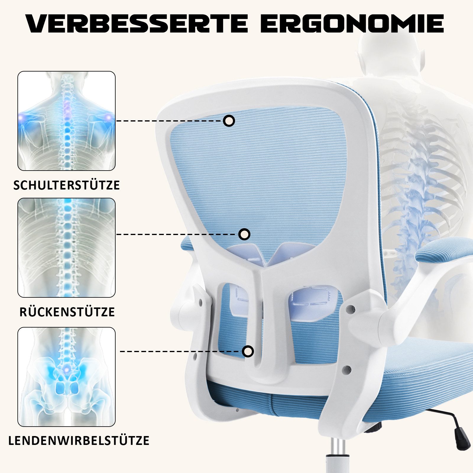 Durrafy Bürostuhl Ergonomischer Bürostuhl,Schreibtischstuhl mit klappbaren günstig online kaufen