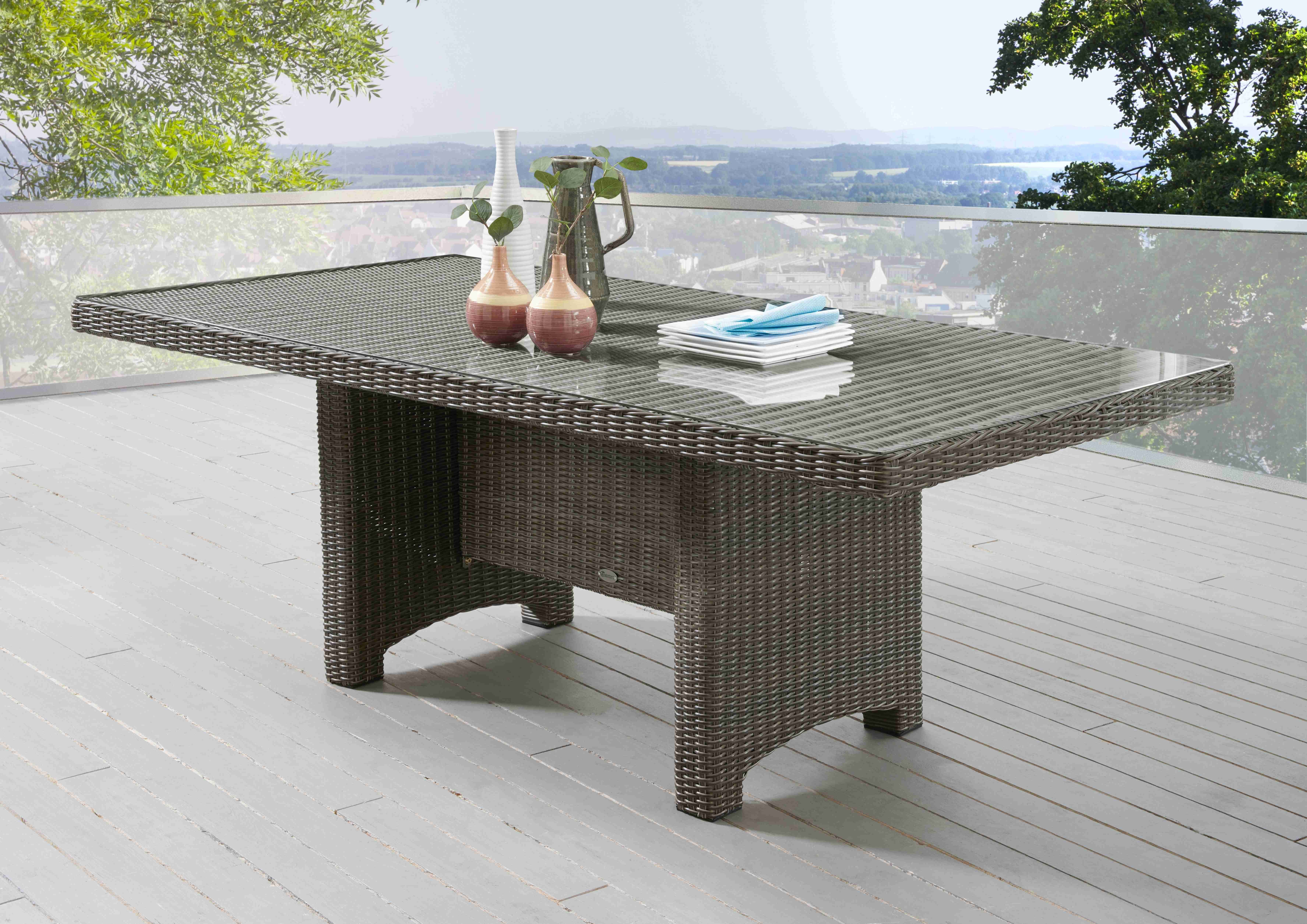 Destiny Gartentisch LUNA, 165x90/200x100 x 75 cm, rechteckig, aufgelegte Glasplatte