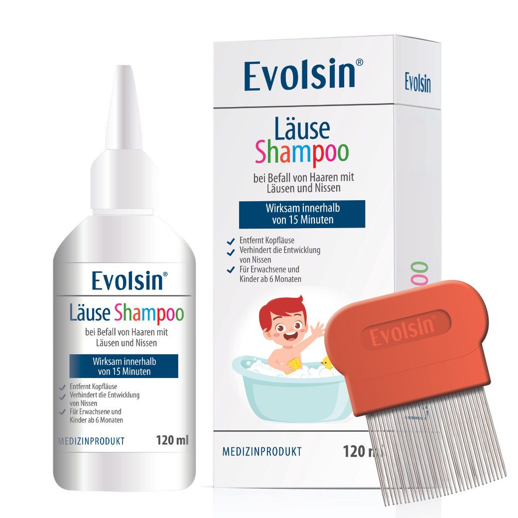 Evolsin Gelshampoo Läuseshampoo & Läusekamm für Erwachsene & Kinder ab 6 Monaten, Entfernt Kopfläuse