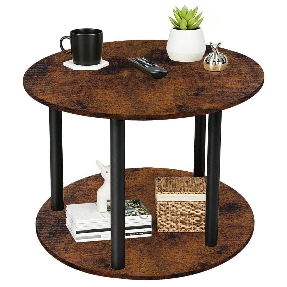 JEOBEST Beistelltisch Couchtisch Mit Rollen,Teetisch Sofatisch, Doppelschichtiger Holzplatte, (Einfache Montage, Rund 60CM, Fahrbar, Modernes Design)