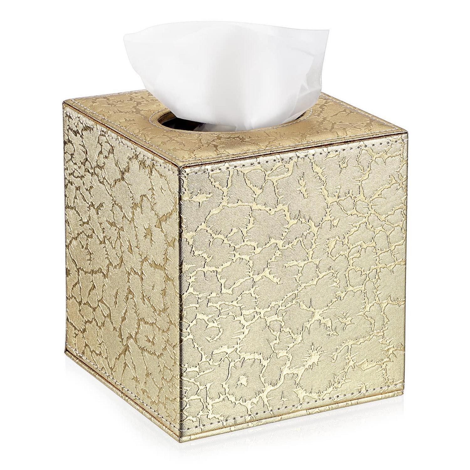LuxusKollektion Papiertuchbox Serviettenbox PU-Leder Gold 14x14x15cm